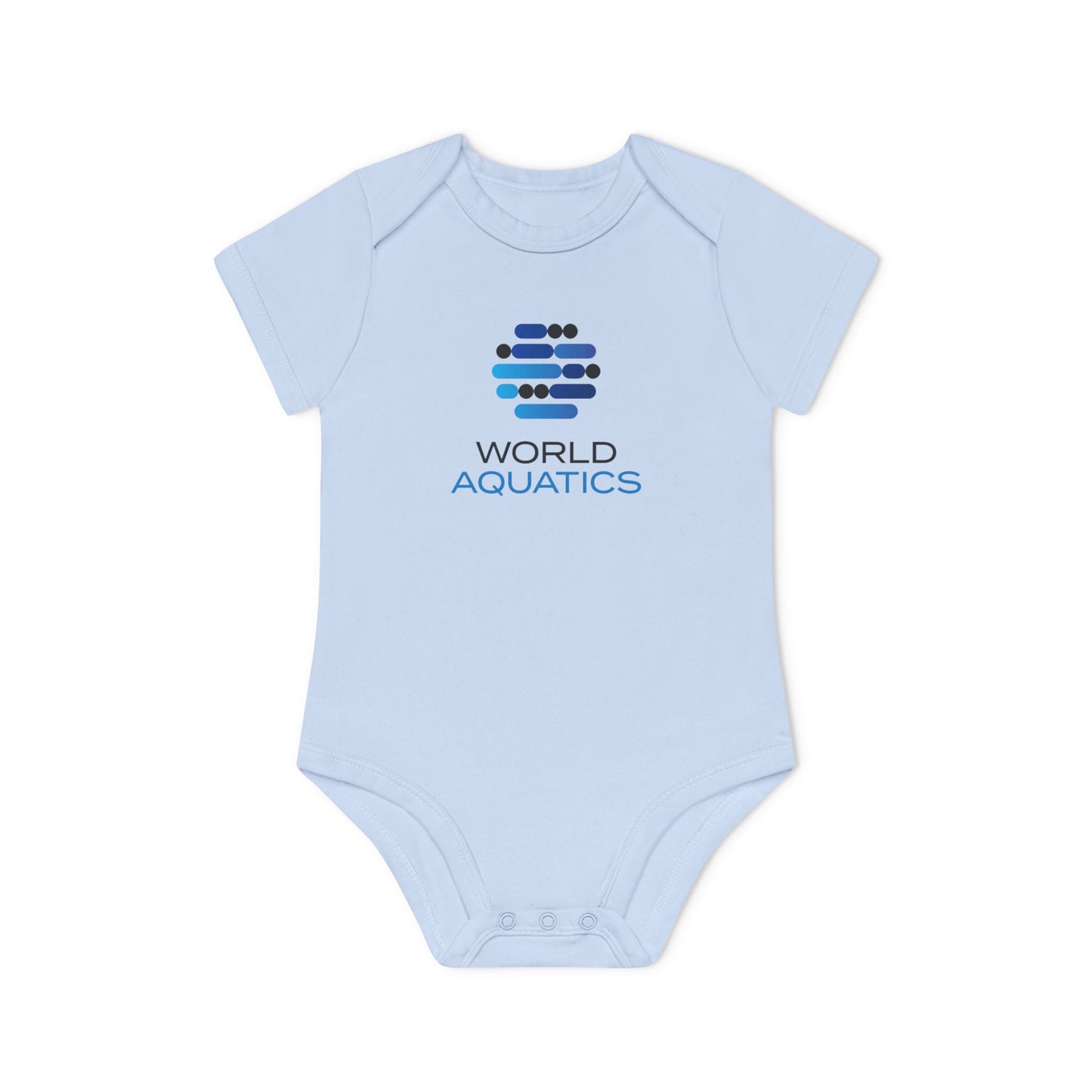Light blue World Aquatics Baby Bodysuit – durable, breathable baby clothing for all-day softness and comfort.