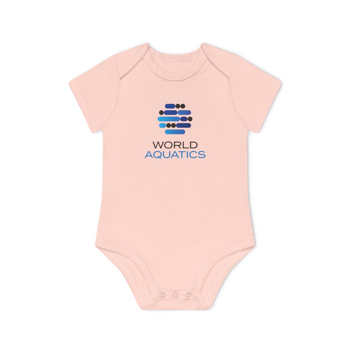 Pink World Aquatics Baby Bodysuit – soft, eco-friendly baby outfit featuring World Aquatics logo design.