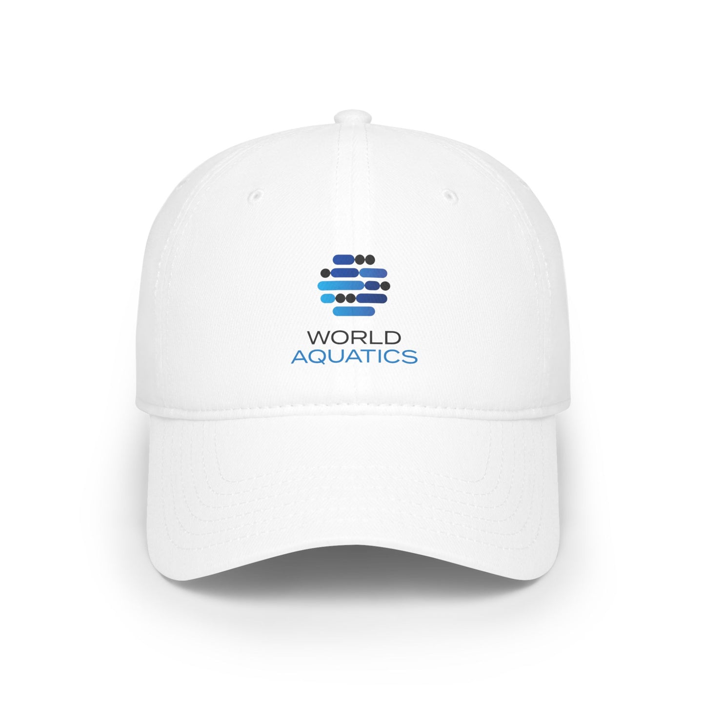 Front view of World Aquatics Baseball Cap – classic adjustable Velcro closure and embroidered emblem.