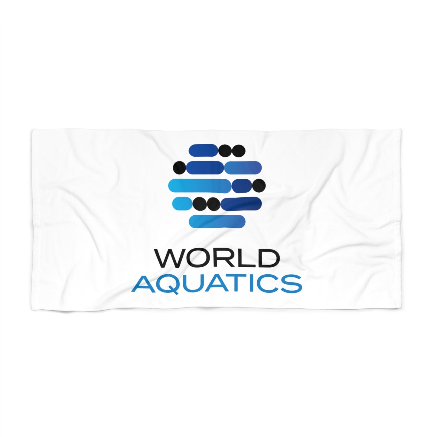 World Aquatics Beach Towel – front view of soft, durable beach towel blending 52% polyester and 48% cotton, designed for pool, beach or travel.