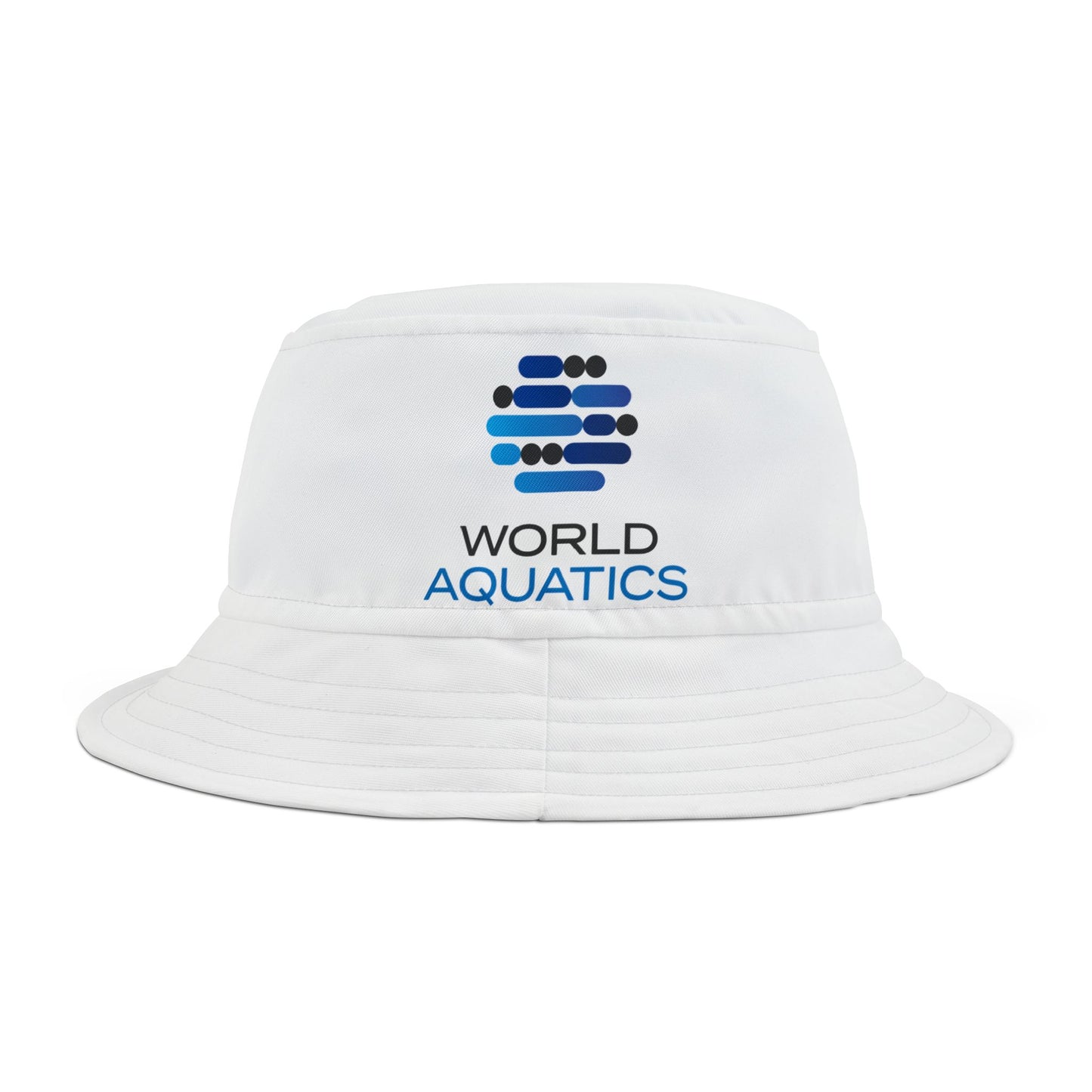 World Aquatics Bucket Hat – classic white bucket hat with embroidered logo, perfect for sunny outdoor days.