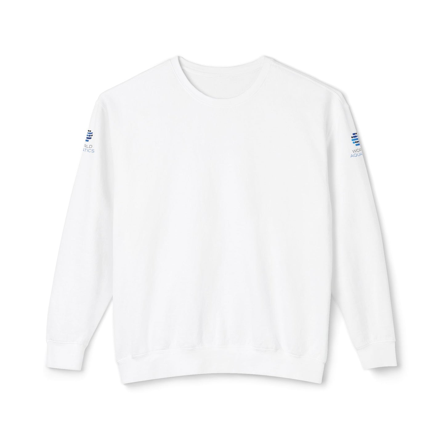 World Aquatics Crewneck Sweatshirt in white – minimalist unisex pullover made from soft ring-spun cotton.