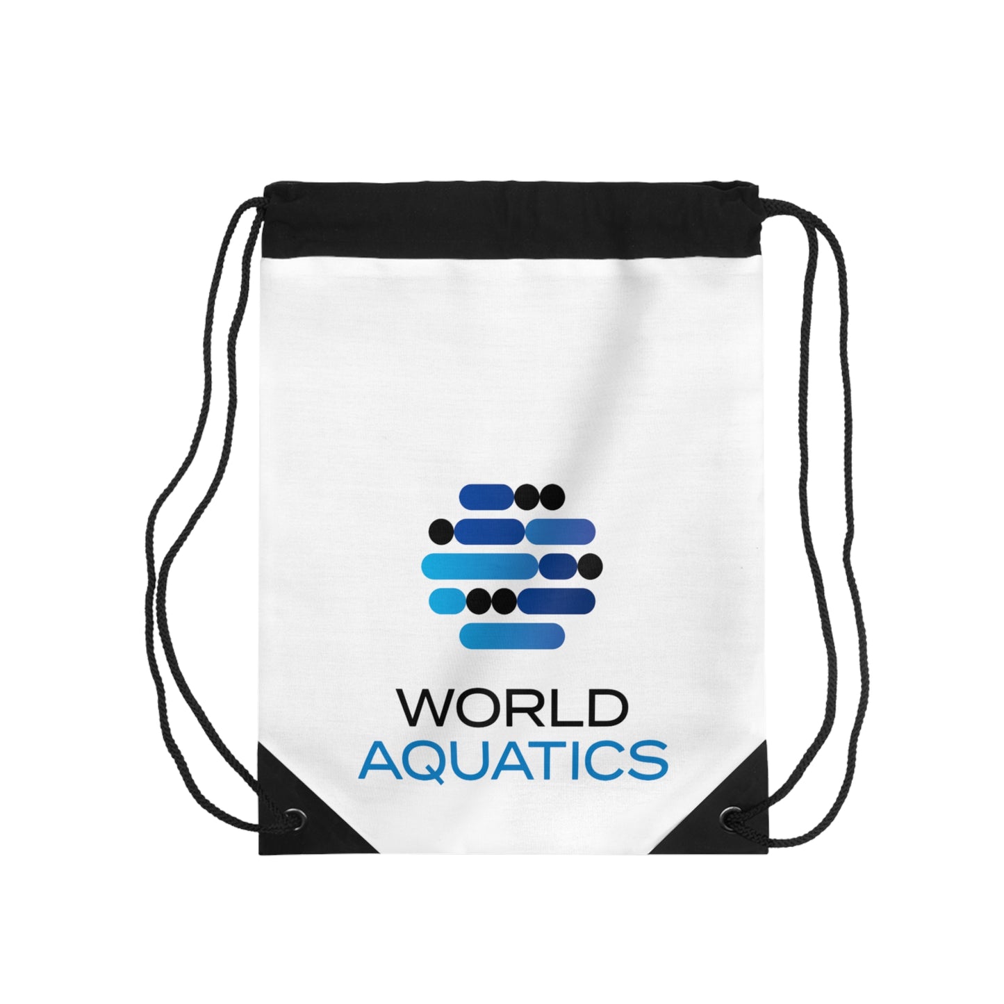 World Aquatics Drawstring Bag – front view of the durable 100% polyester gym and travel bag with adjustable strap and sleek design.