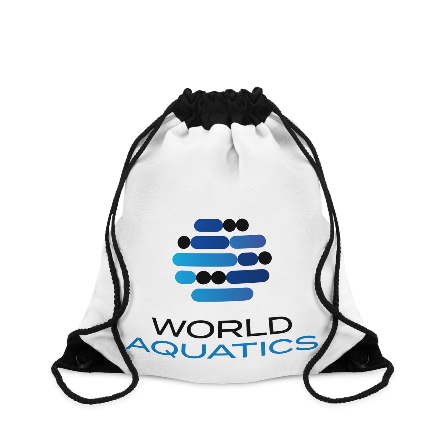 Detail image of the drawcord and grommets on the World Aquatics Drawstring Bag – secure and stylish for travel or gym use.