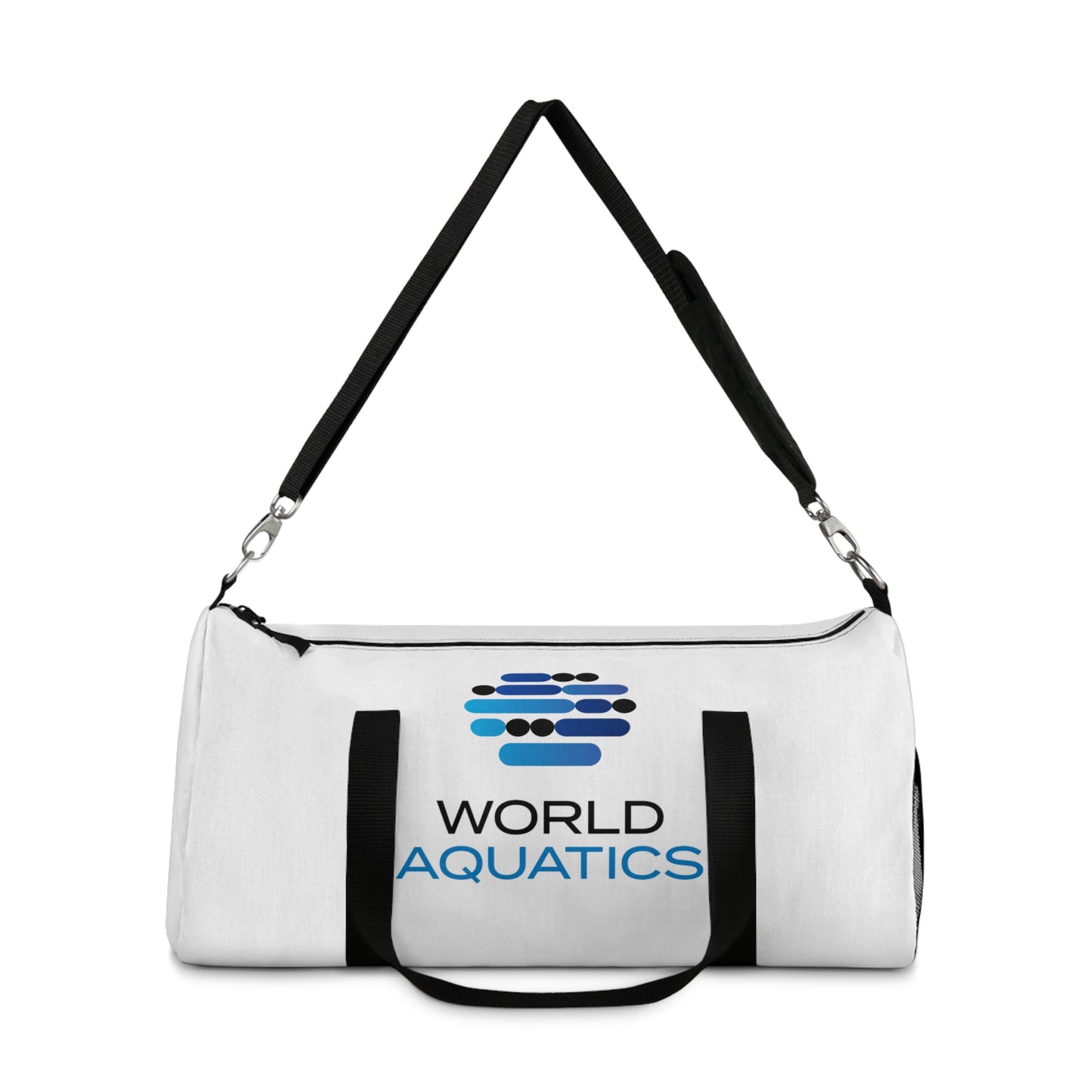 Hanging World Aquatics Duffel Bag with adjustable strap – lightweight sports bag for travel or fitness.