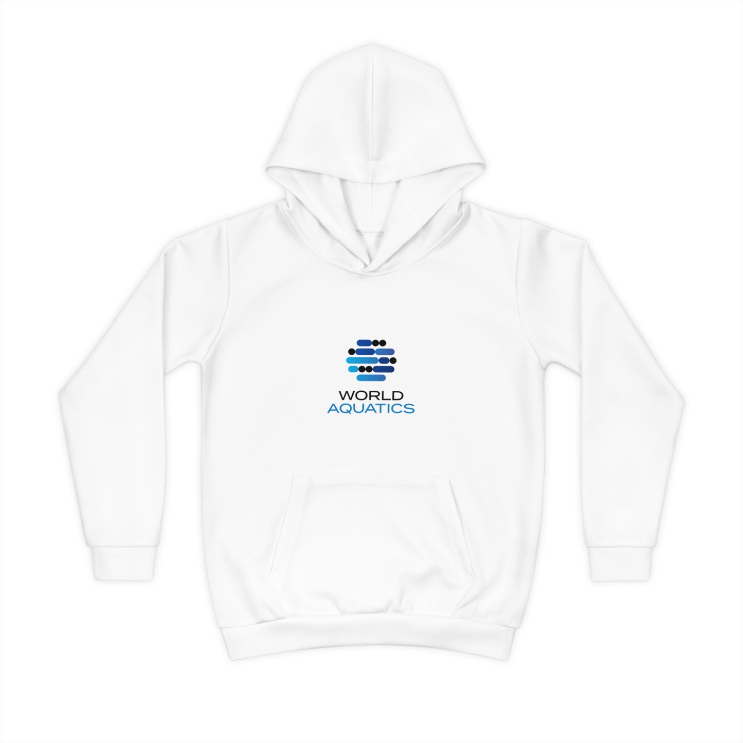 Front view of World Aquatics Kids Hoodie – classic unisex design made from soft cotton-poly blend fabric.