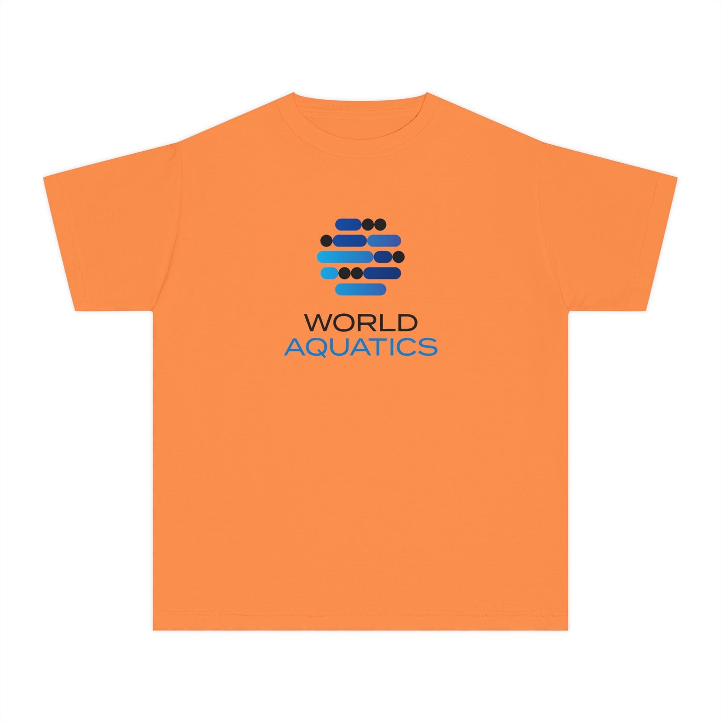 Orange World Aquatics Kids T-Shirt – bright and cheerful children’s cotton tee featuring the World Aquatics logo.