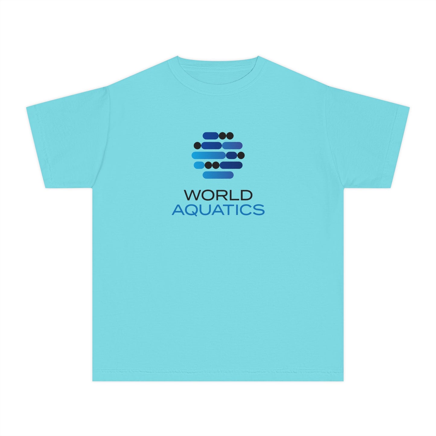 Turquoise World Aquatics Kids T-Shirt – cool-toned cotton tee for children who love active comfort.