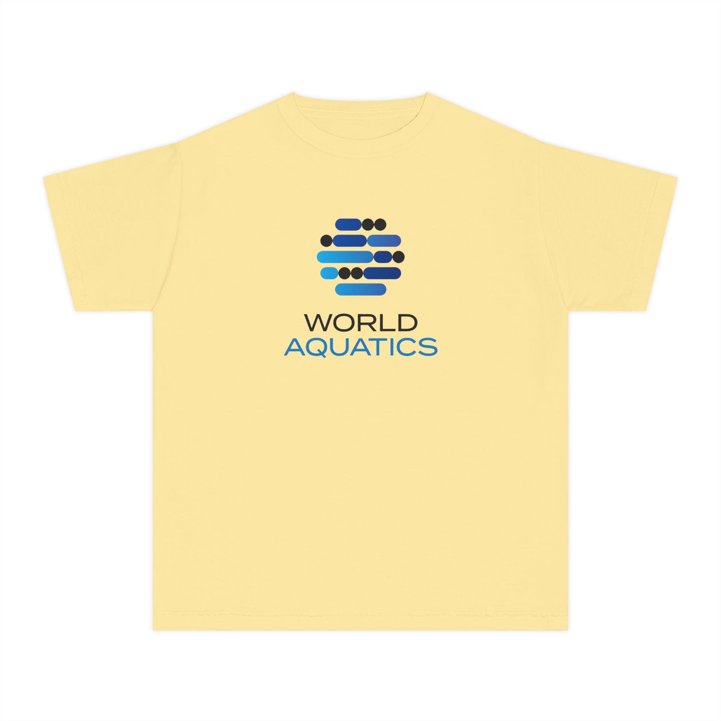 Yellow World Aquatics Kids T-Shirt – fun and sunny short-sleeve tee for kids with the World Aquatics print.