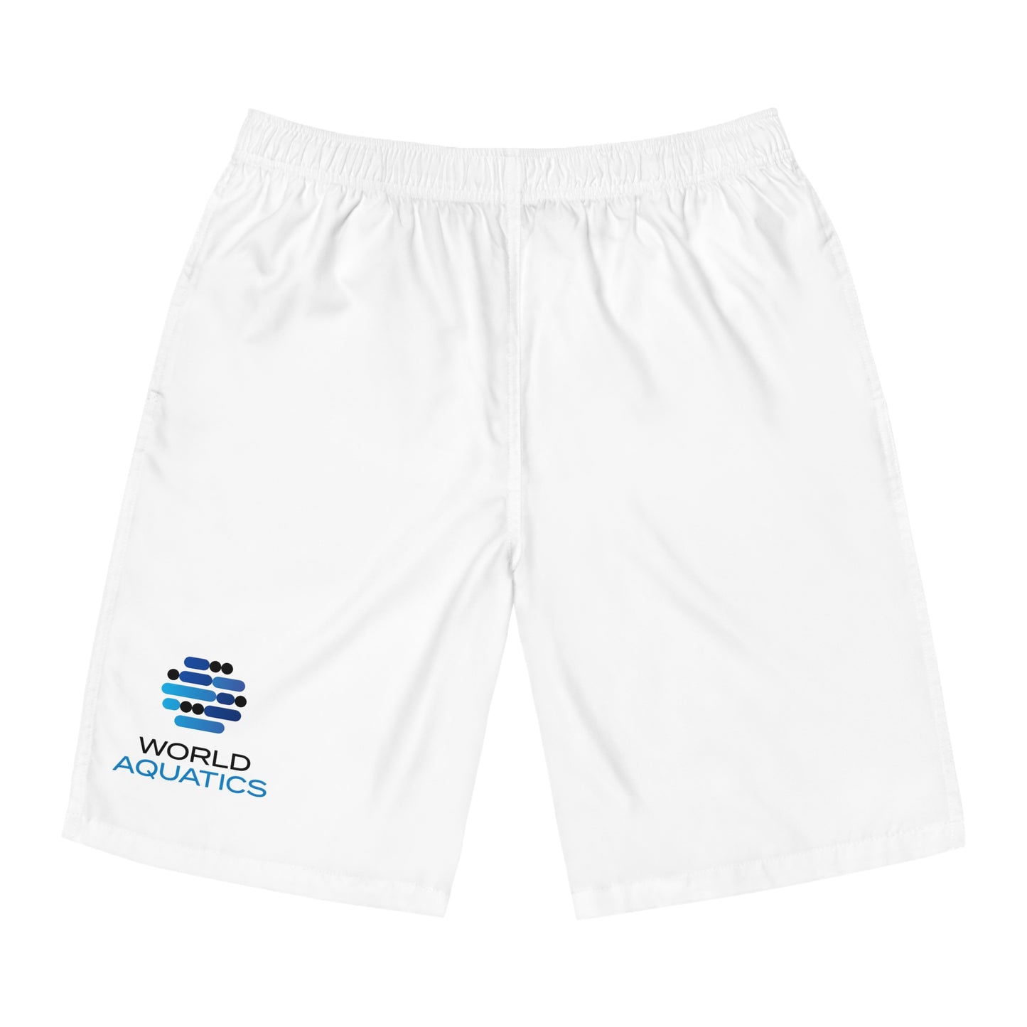 Back view of World Aquatics Men’s Board Shorts – breathable polyester fabric with elastic waistband and pockets.