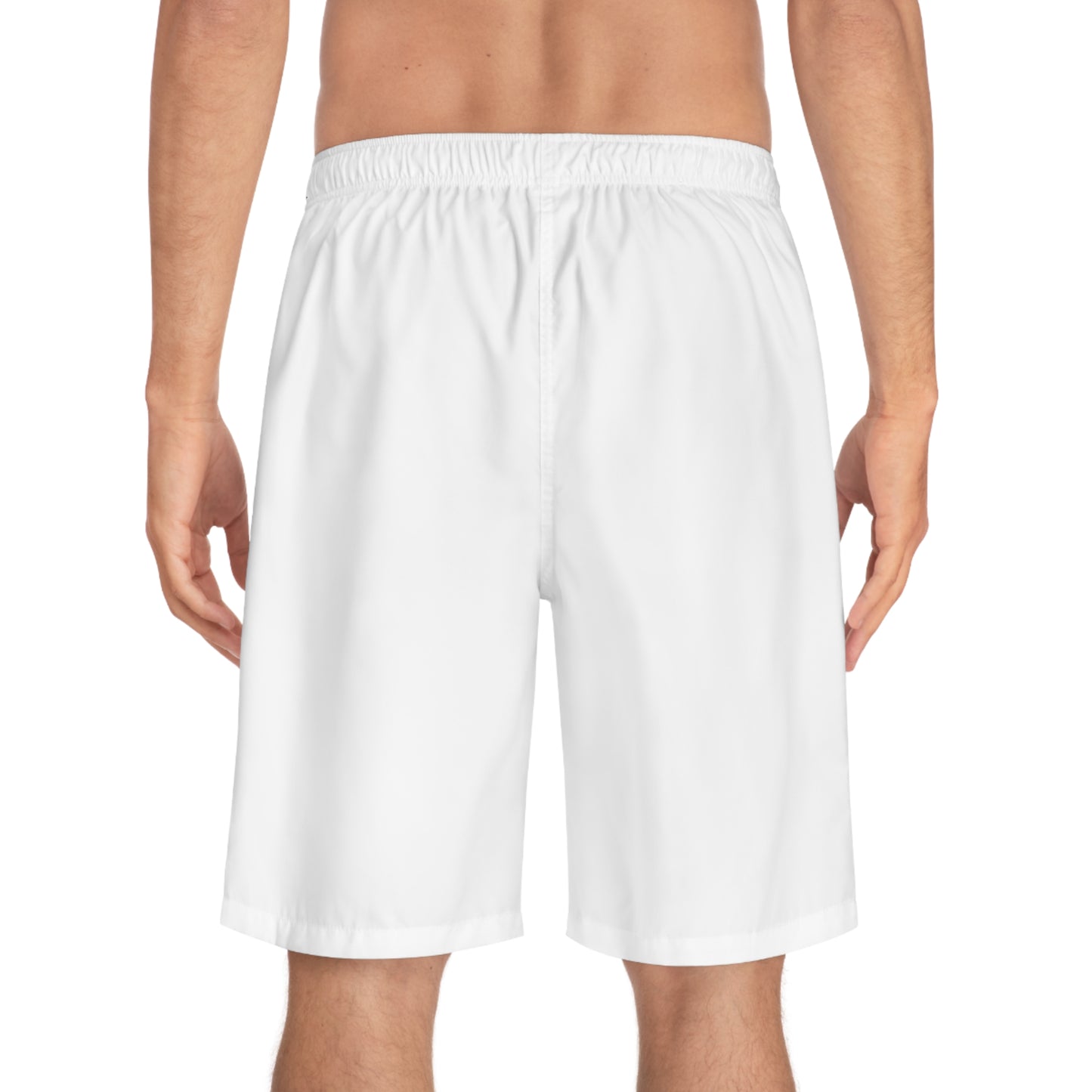 Model showing back of World Aquatics Men’s Board Shorts – durable and comfortable swimwear for beach or pool.