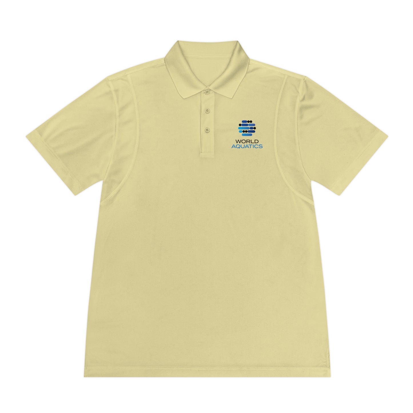 Yellow World Aquatics Men’s Sport Polo – moisture-wicking, stylish and comfortable for sports or leisure.