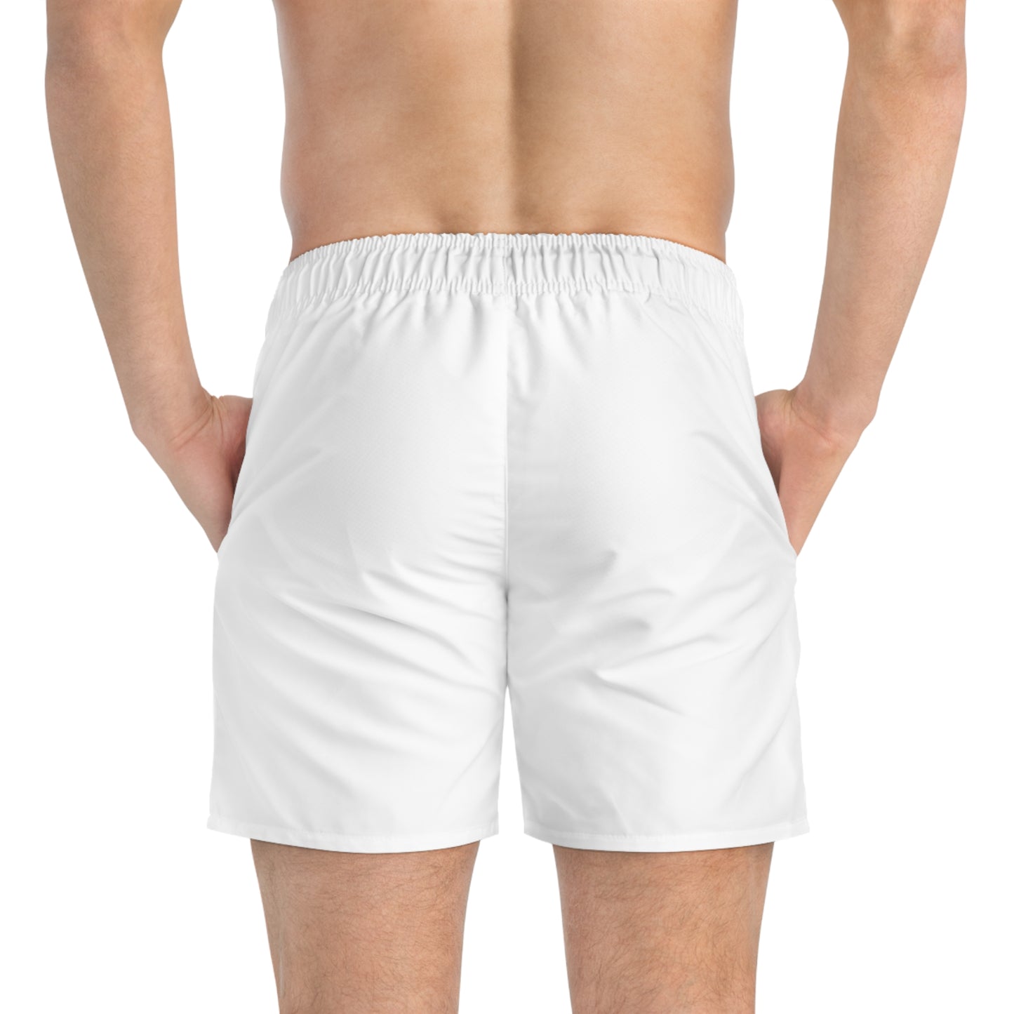 Close-up detail of the fabric on World Aquatics Men’s Swim Trunks showing lightweight 85% polyester / 15% spandex blend and high-definition print.