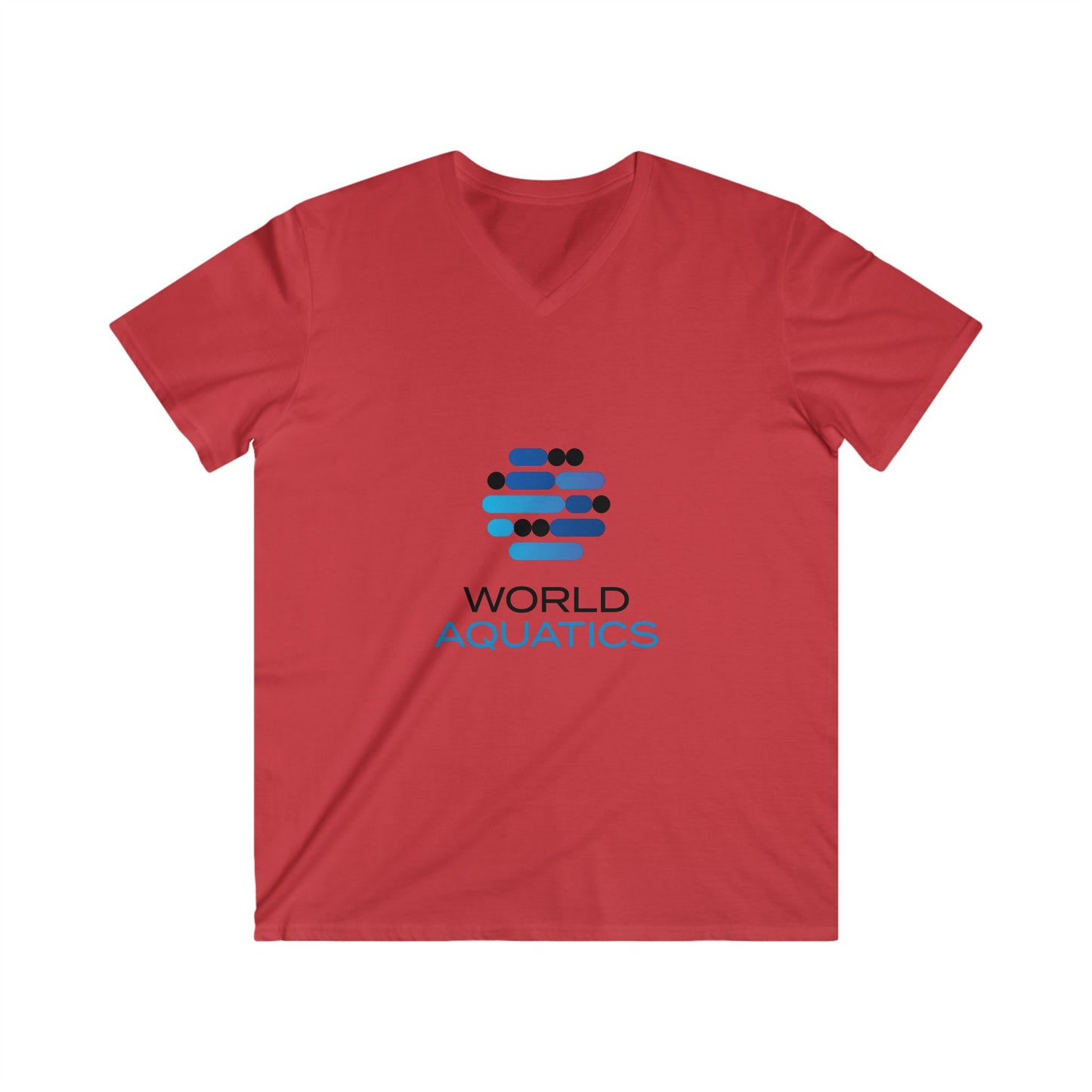 Lifestyle image of a man wearing the World Aquatics Men’s V-Neck Tee in a casual setting – soft breathable fabric for every day.