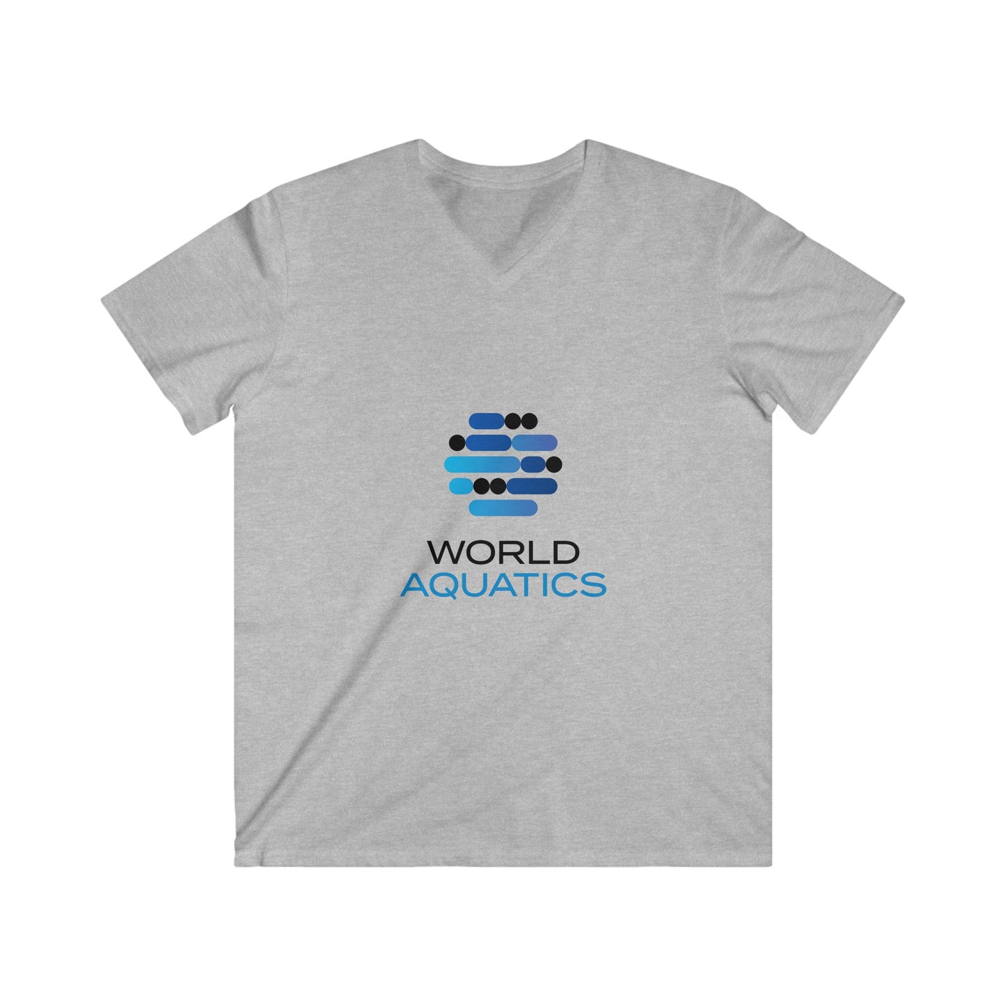 Side view of World Aquatics Men’s V-Neck Tee showing tailored fit and clean silhouette for casual or semi-formal occasions.
