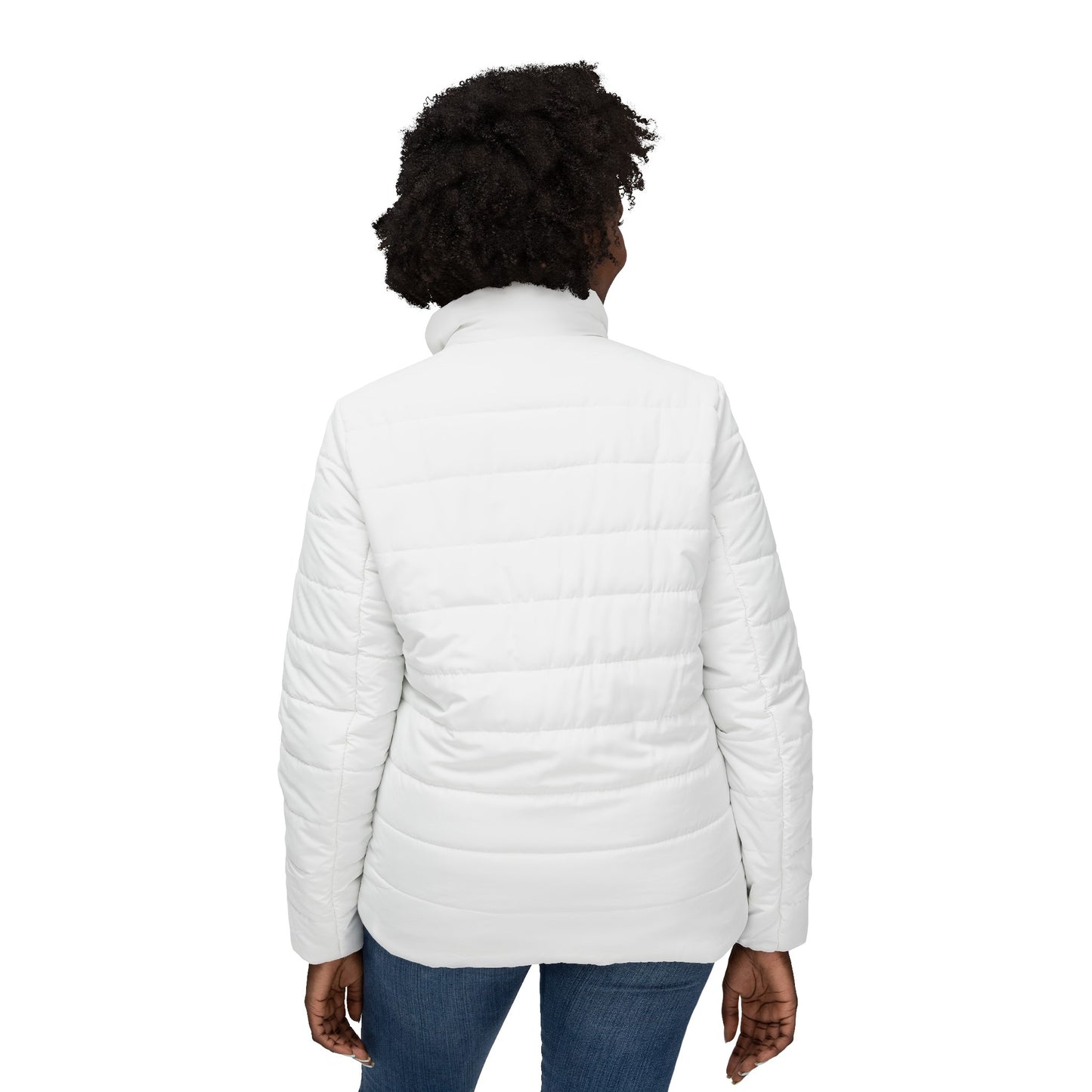 Back view of World Aquatics Puffer Jacket – cozy polyester lining and stand-up collar for modern style and insulation.