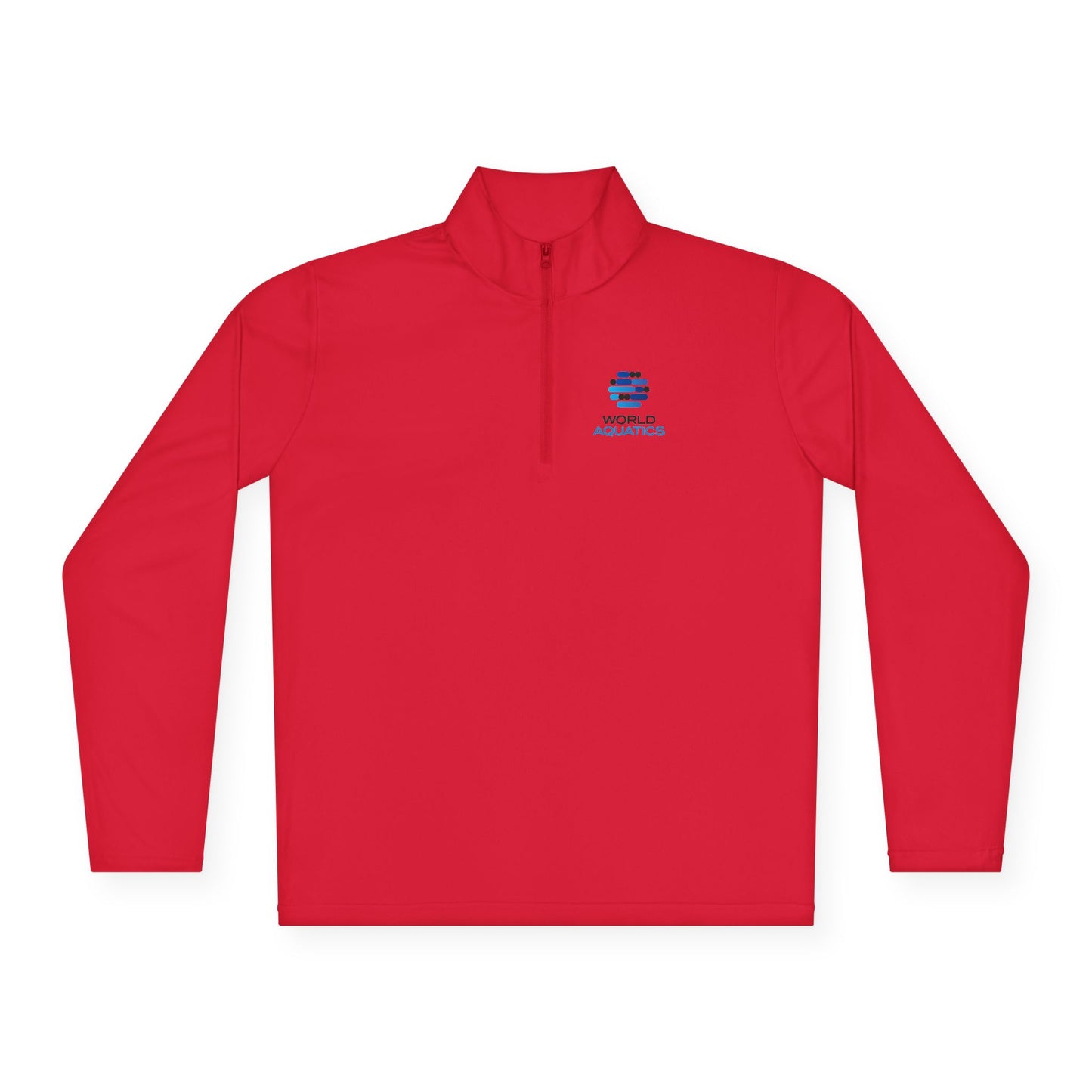 Red World Aquatics quarter-zip pullover – sporty lightweight design perfect for workouts or everyday layering.
