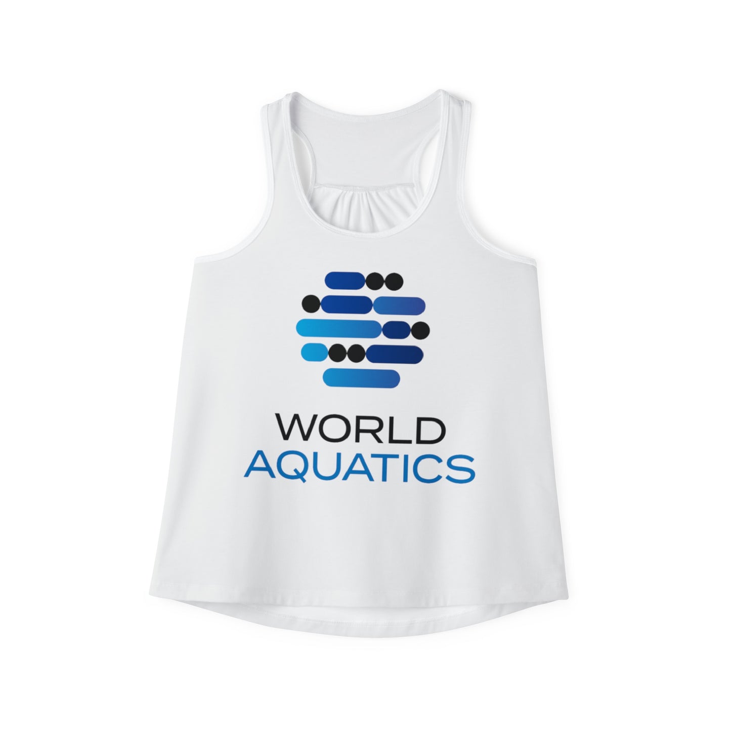 Flat lay view of World Aquatics Racerback Top – white polyester-spandex tank with World Aquatics logo.