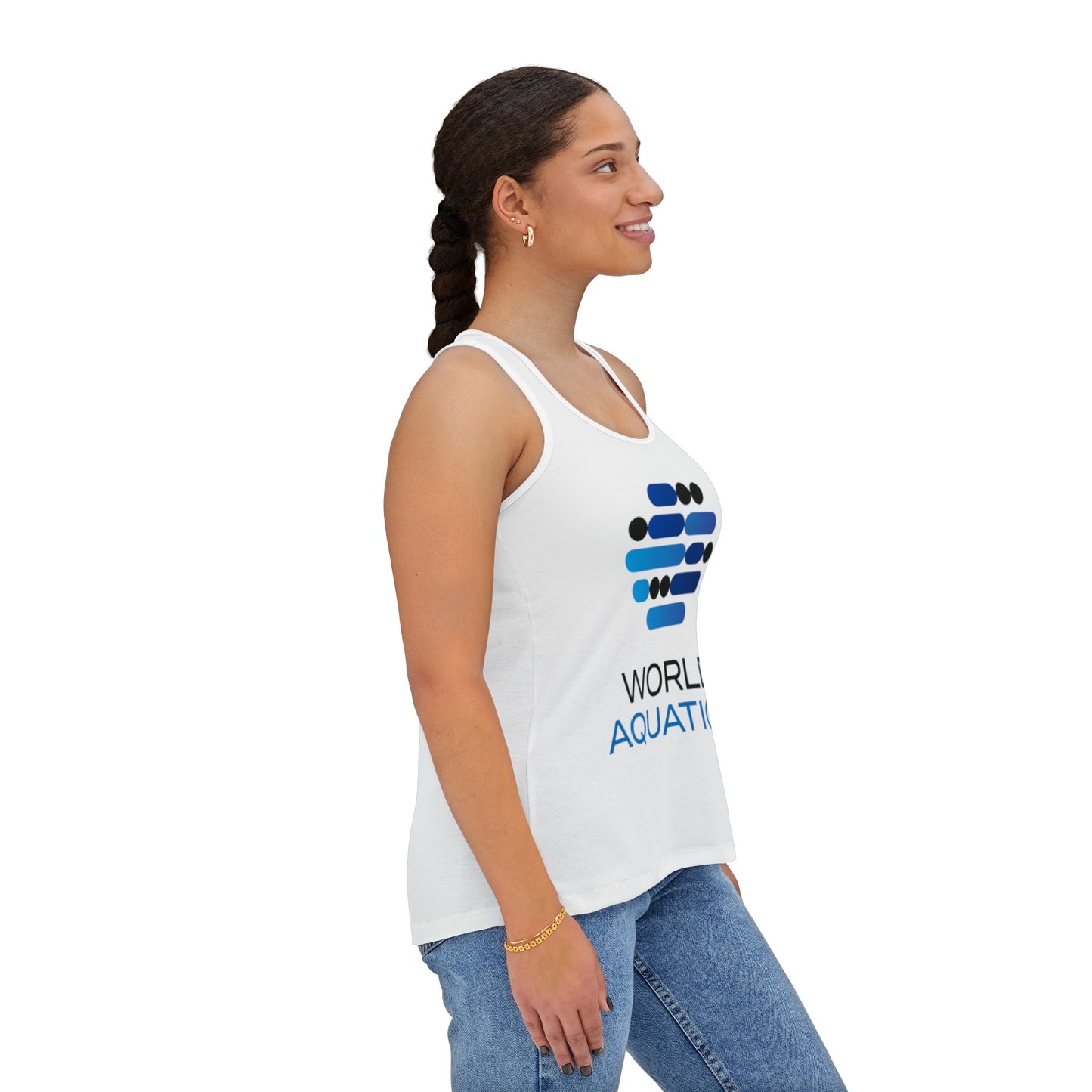 Side view of World Aquatics Racerback Top – sleek and lightweight athletic fit for performance and comfort.