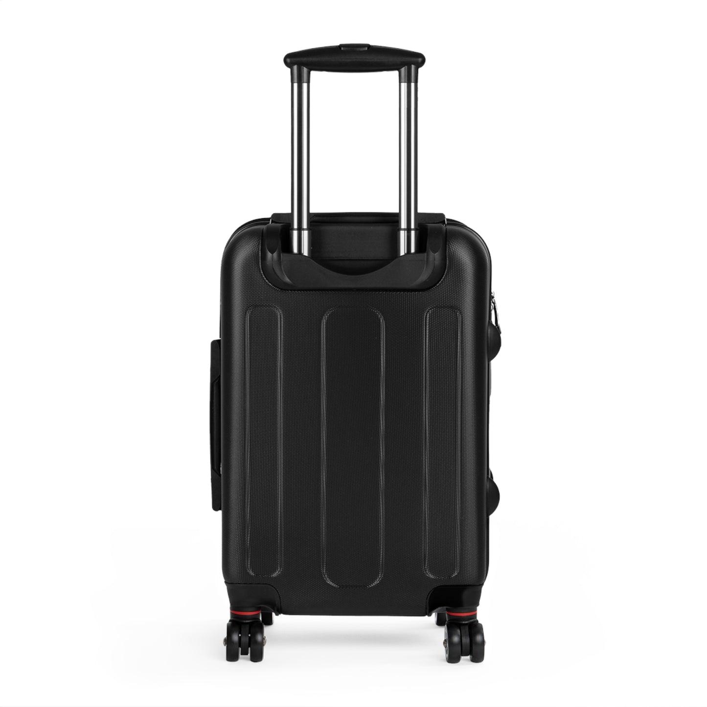 Back view of World Aquatics Suitcase highlighting adjustable trolley handle and reinforced back design for stability.