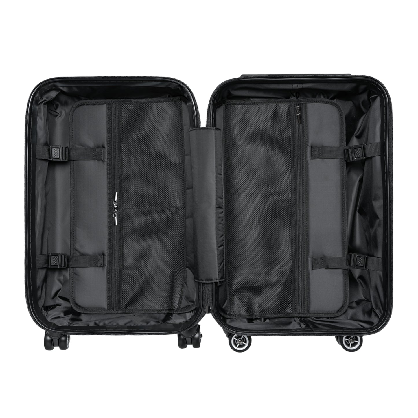 Interior of World Aquatics Suitcase showing spacious compartments, inner zip pockets, and secure straps for organized packing.