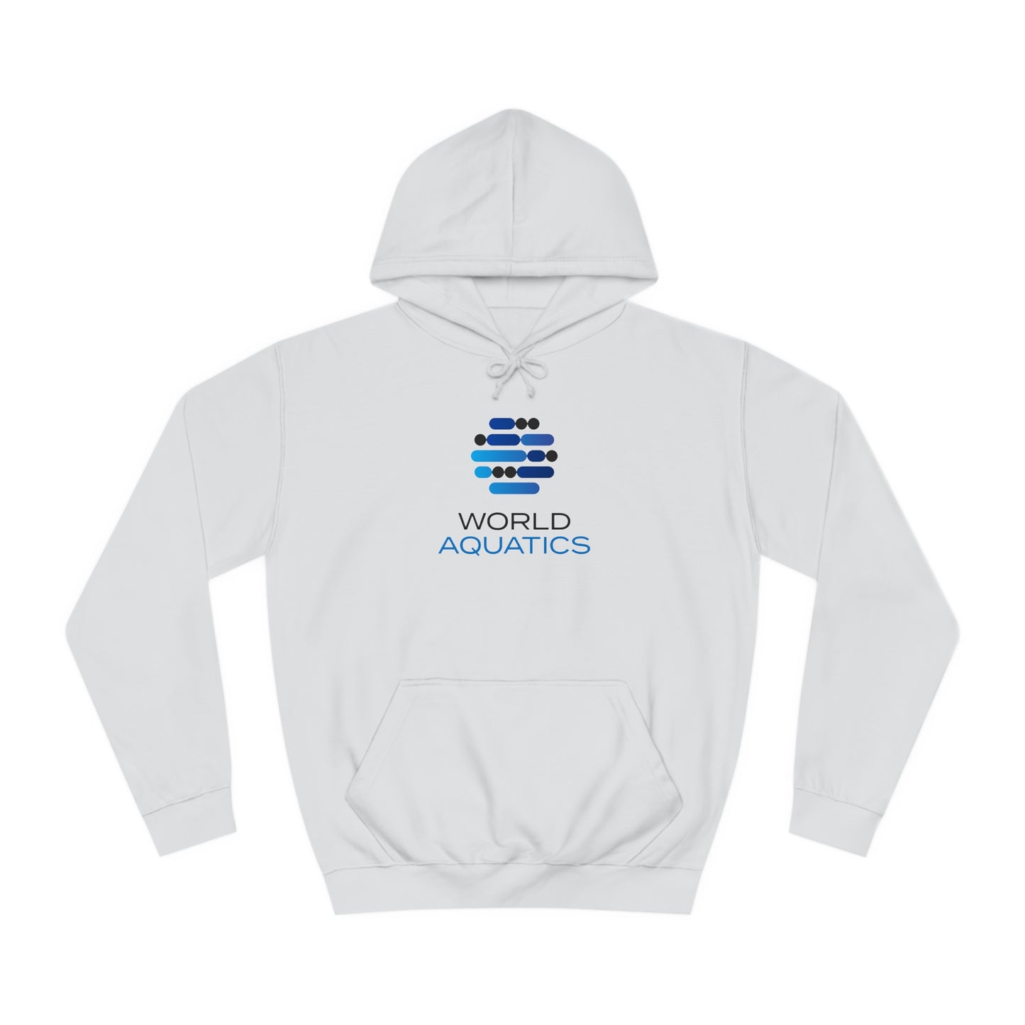 Back view of white World Aquatics Hoodie with printed logo – minimalist sporty look.