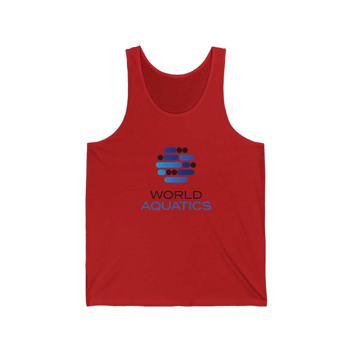 Red World Aquatics Unisex Tank Top – breathable athletic design with logo, ideal for summer and training sessions.