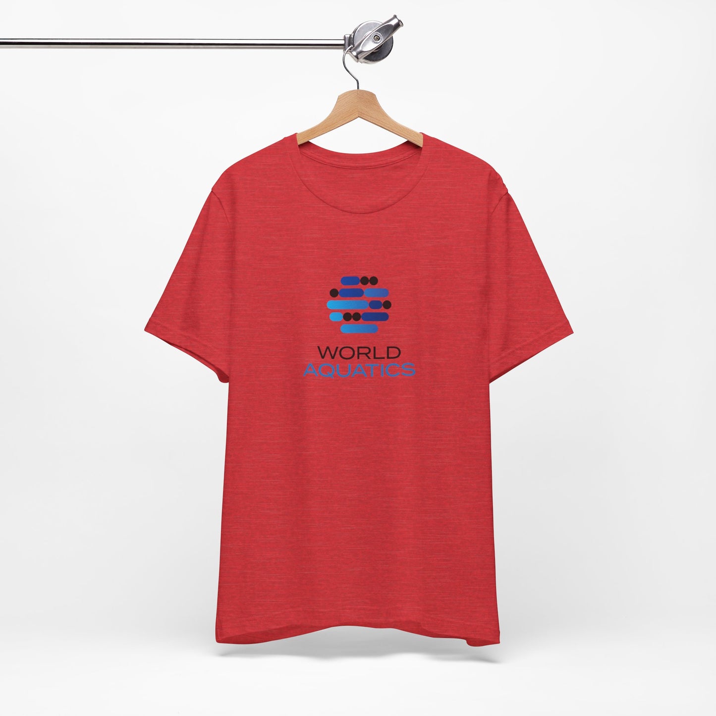 Red World Aquatics unisex t-shirt – bold and energetic cotton top featuring the official logo.