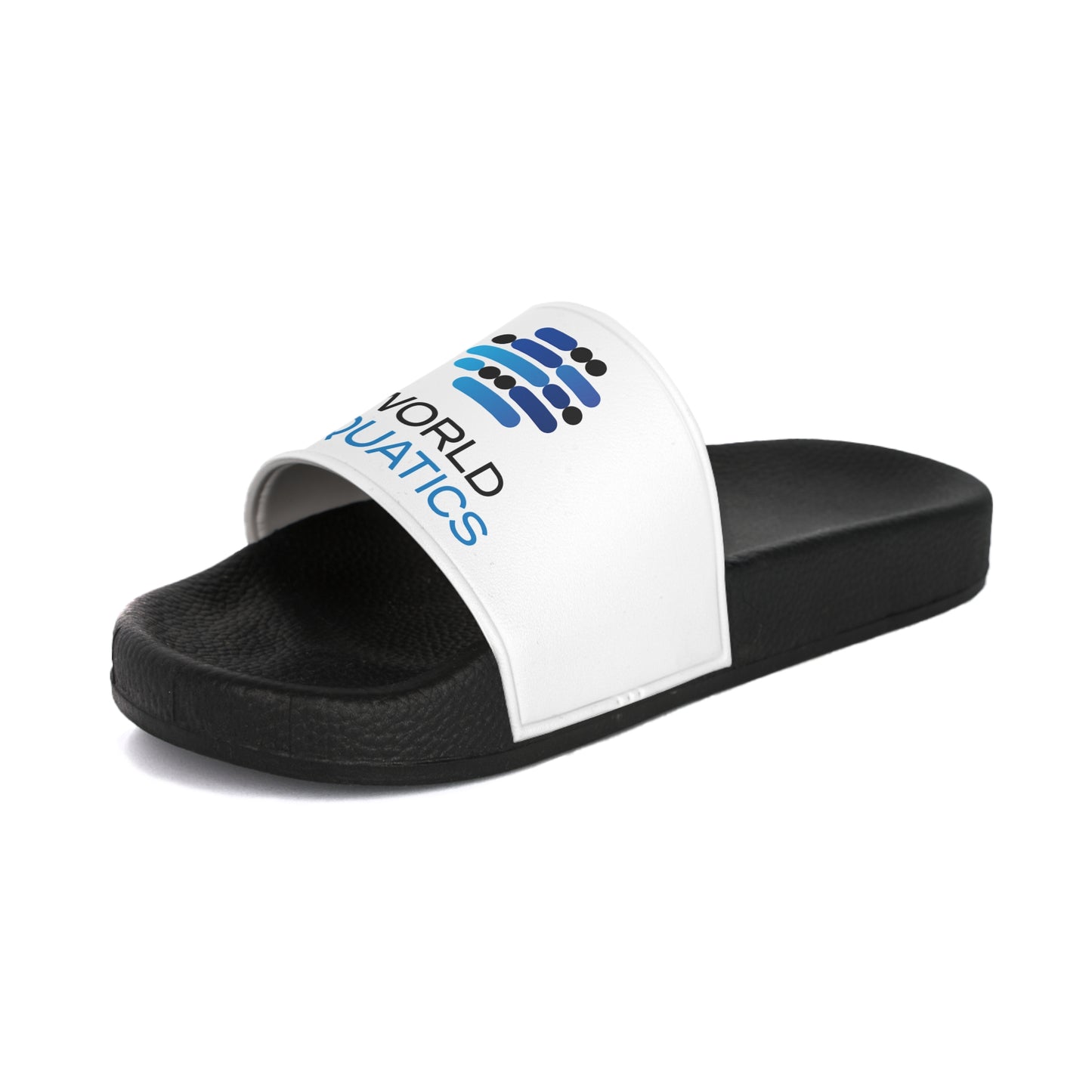 Top view of World Aquatics Women’s PU Slide Sandals showing sleek, minimalist design and soft strap texture.