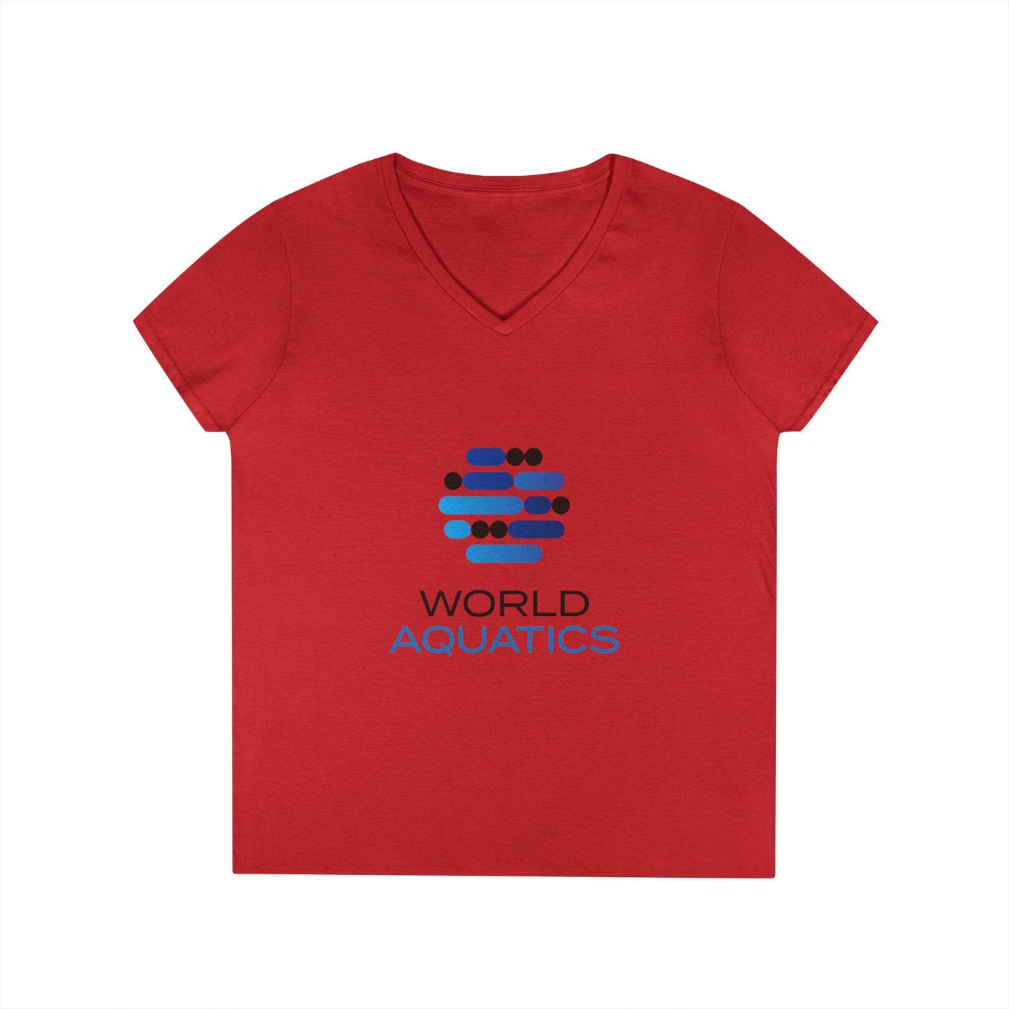 Fabric detail of World Aquatics Women’s V-Neck T-Shirt – 100% U.S. cotton, medium weight (6.0 oz/yd²), sustainably sourced.
