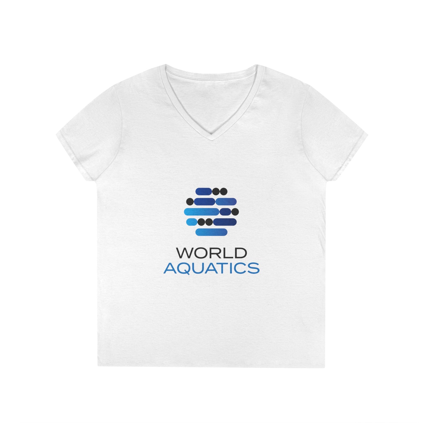 Side view of World Aquatics Women’s V-Neck T-Shirt displaying tailored shape and comfortable everyday fit.