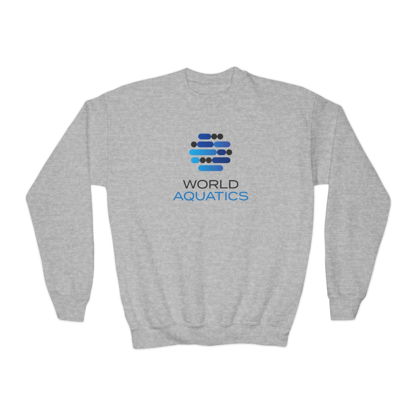 Gray World Aquatics Youth Sweatshirt – casual, soft fleece kids’ crewneck ideal for cool weather activities.