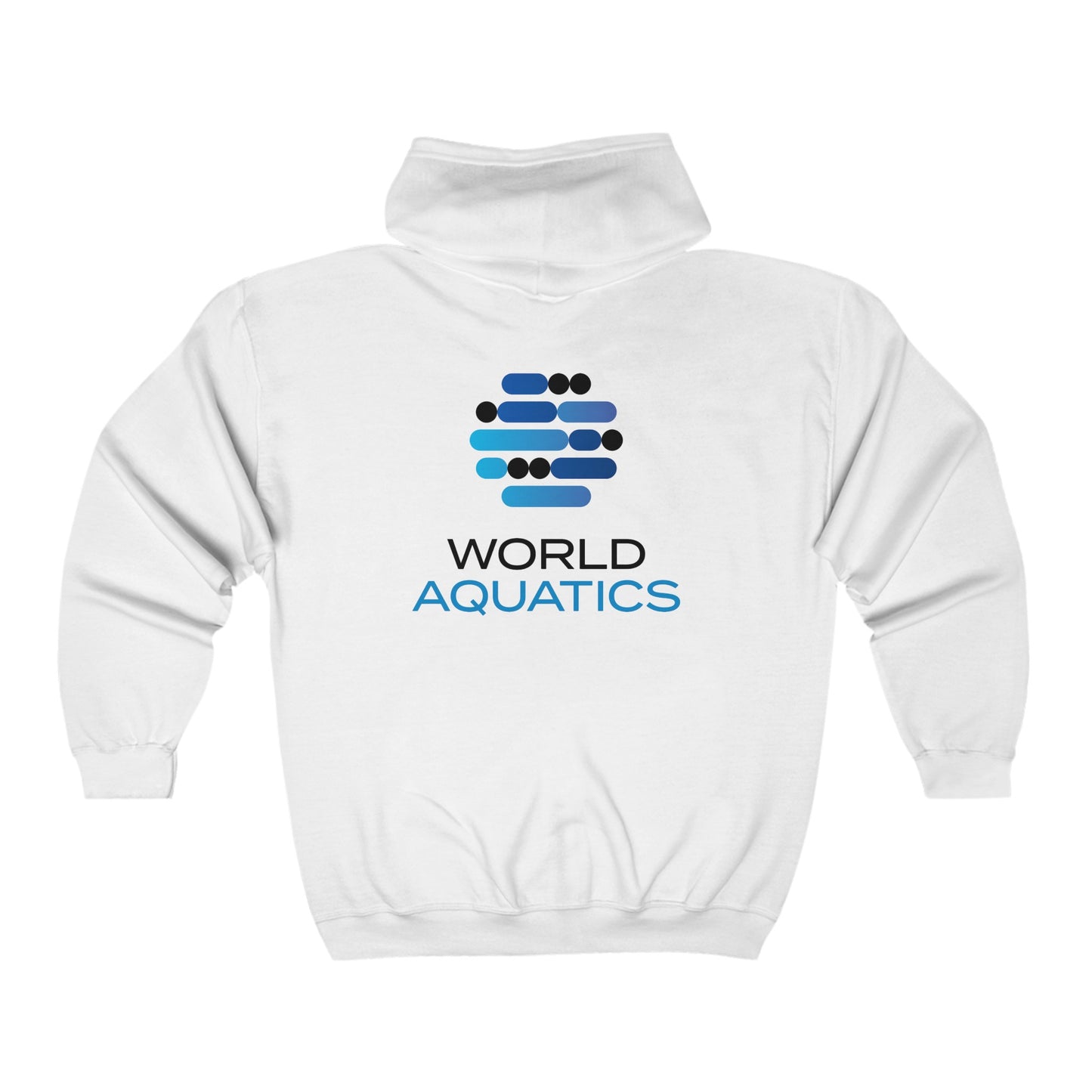 Back view of World Aquatics Zip-Up Hoodie – cozy cotton blend design featuring World Aquatics branding.