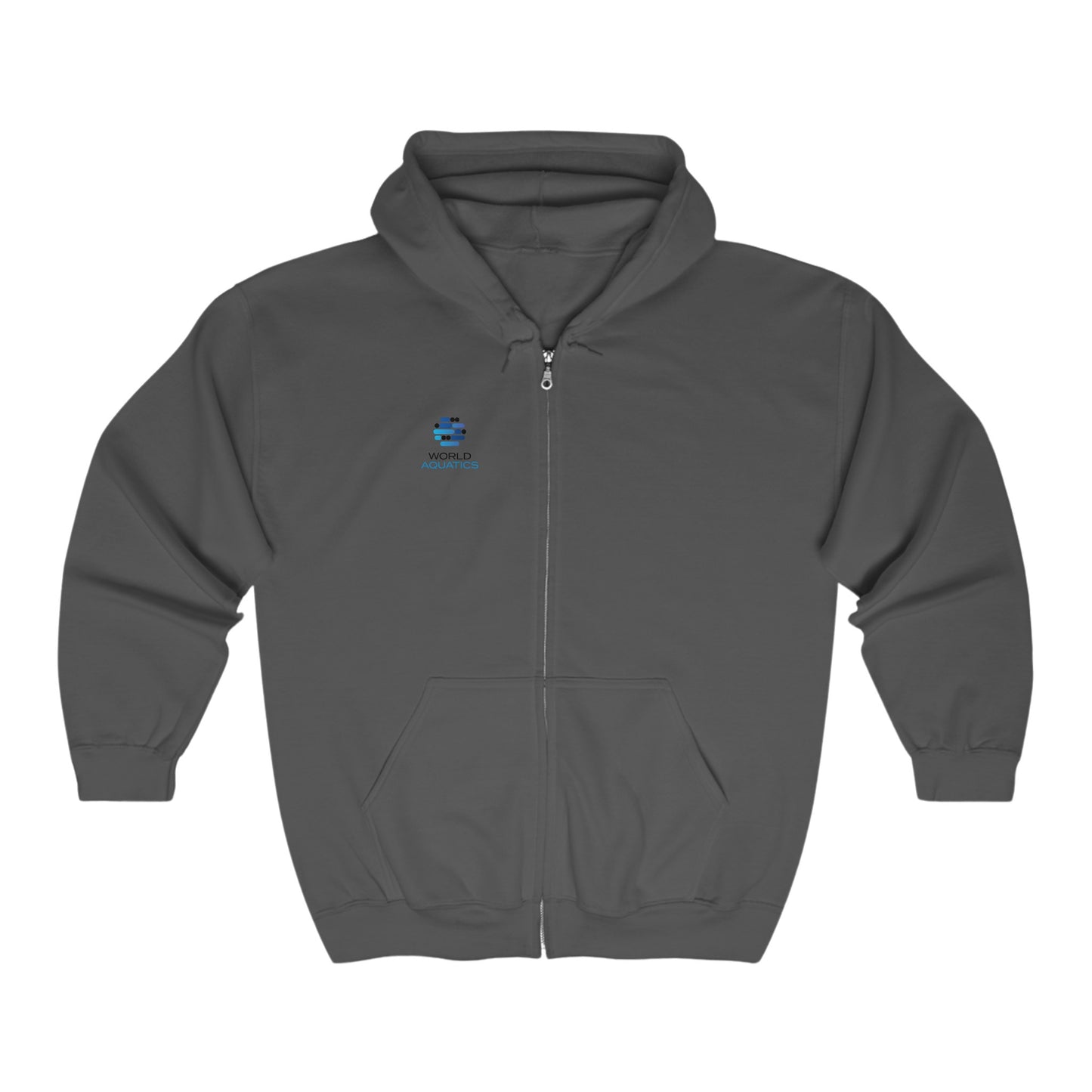 Dark gray World Aquatics Zip-Up Hoodie – soft fleece with a modern fit for any occasion.