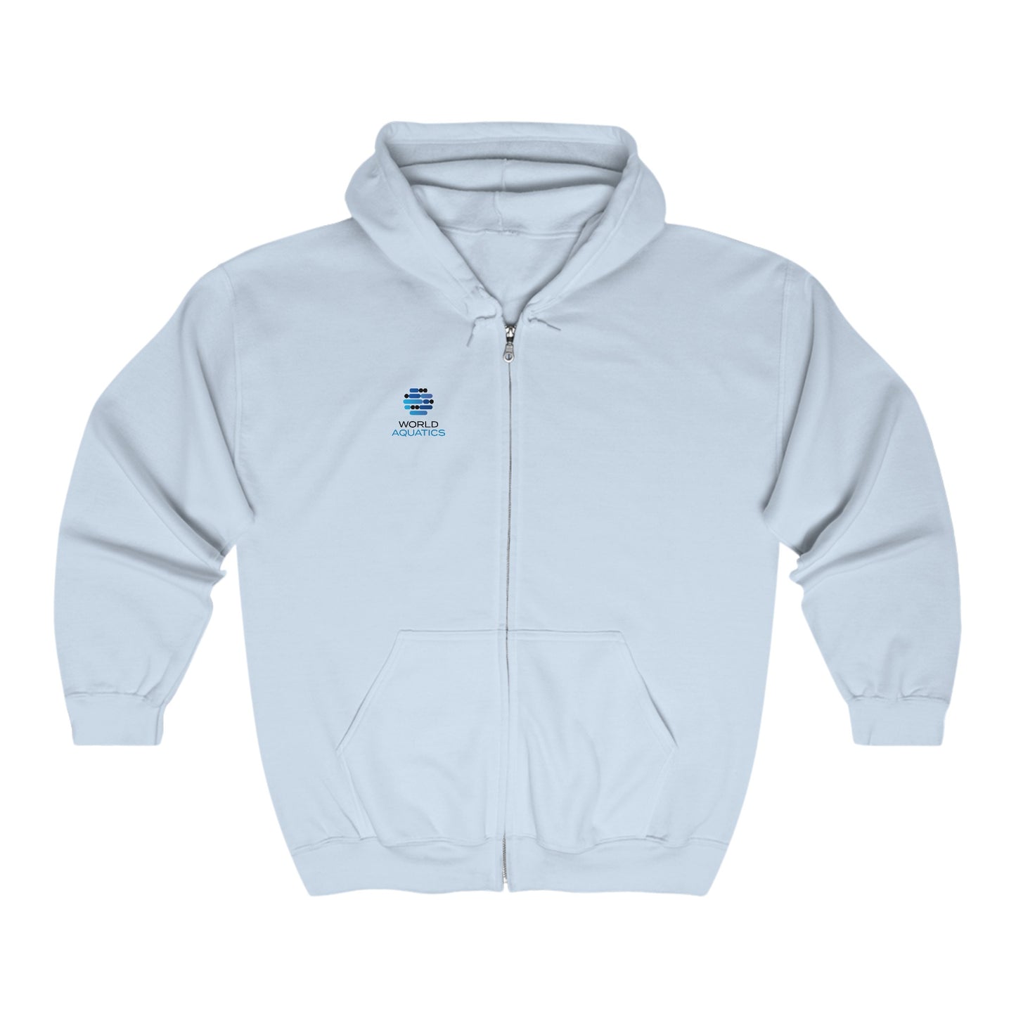 Light blue World Aquatics Zip-Up Hoodie – breathable and versatile layer for casual or sporty wear.