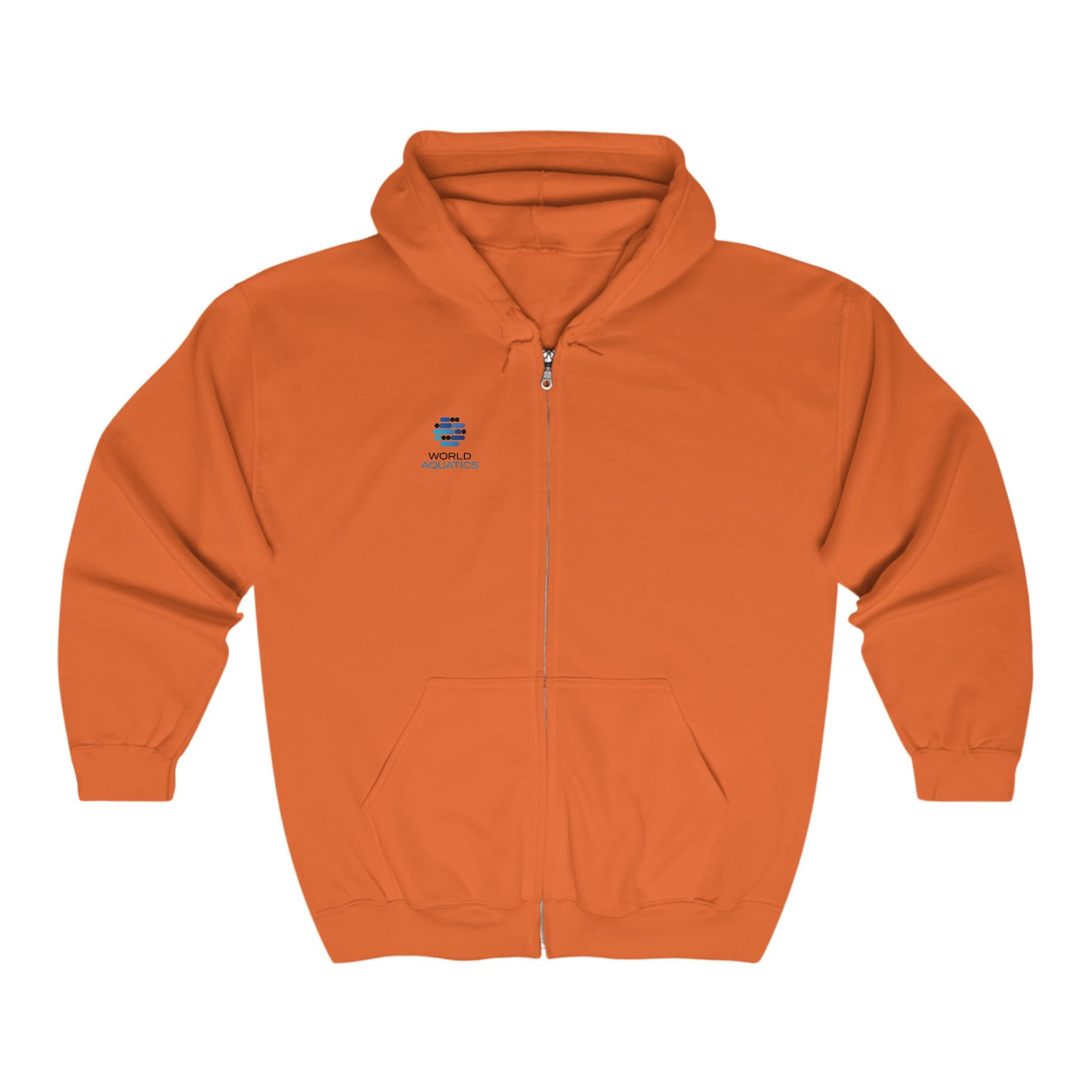 Orange World Aquatics Zip-Up Hoodie – sporty and comfortable sweatshirt perfect for cool days.