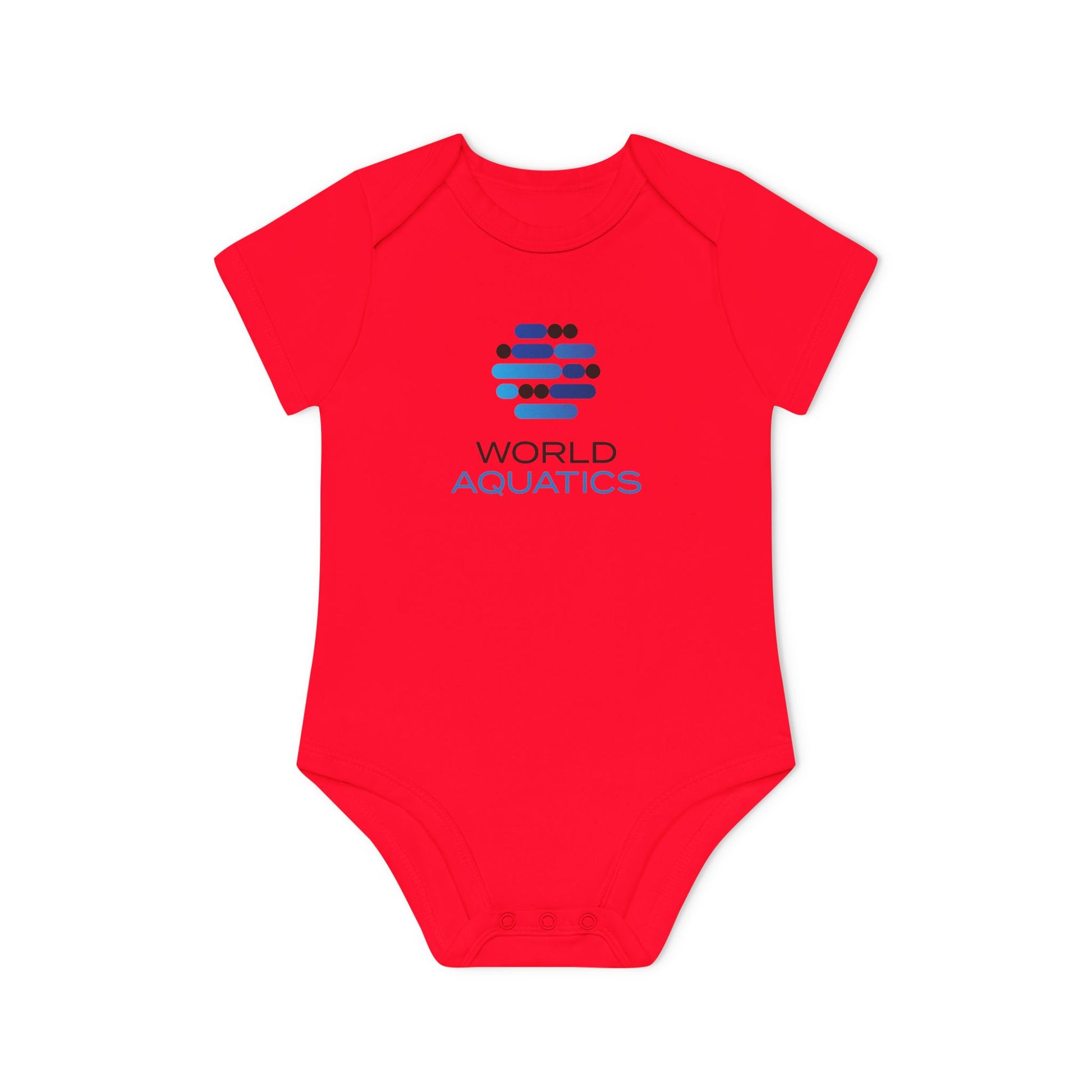 Red World Aquatics Baby Bodysuit – bright and cheerful organic cotton bodysuit with printed World Aquatics emblem.