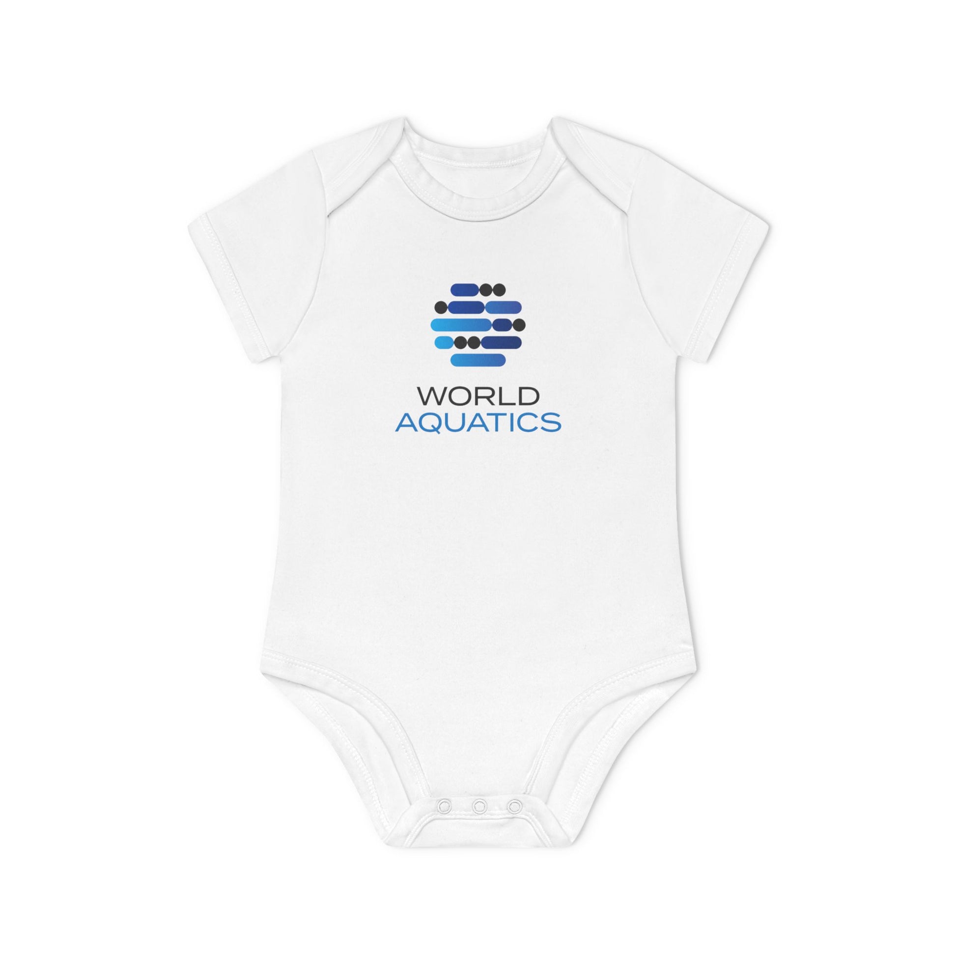 White World Aquatics Baby Bodysuit – 100% organic cotton onesie with short sleeves and envelope neckline.