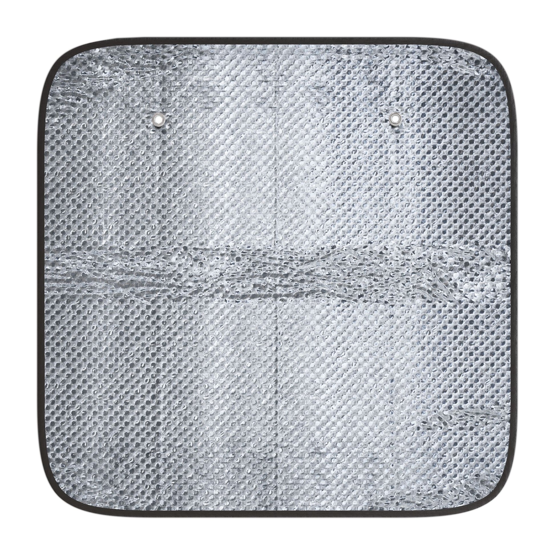 Square car sunshade with textured surface on a white background