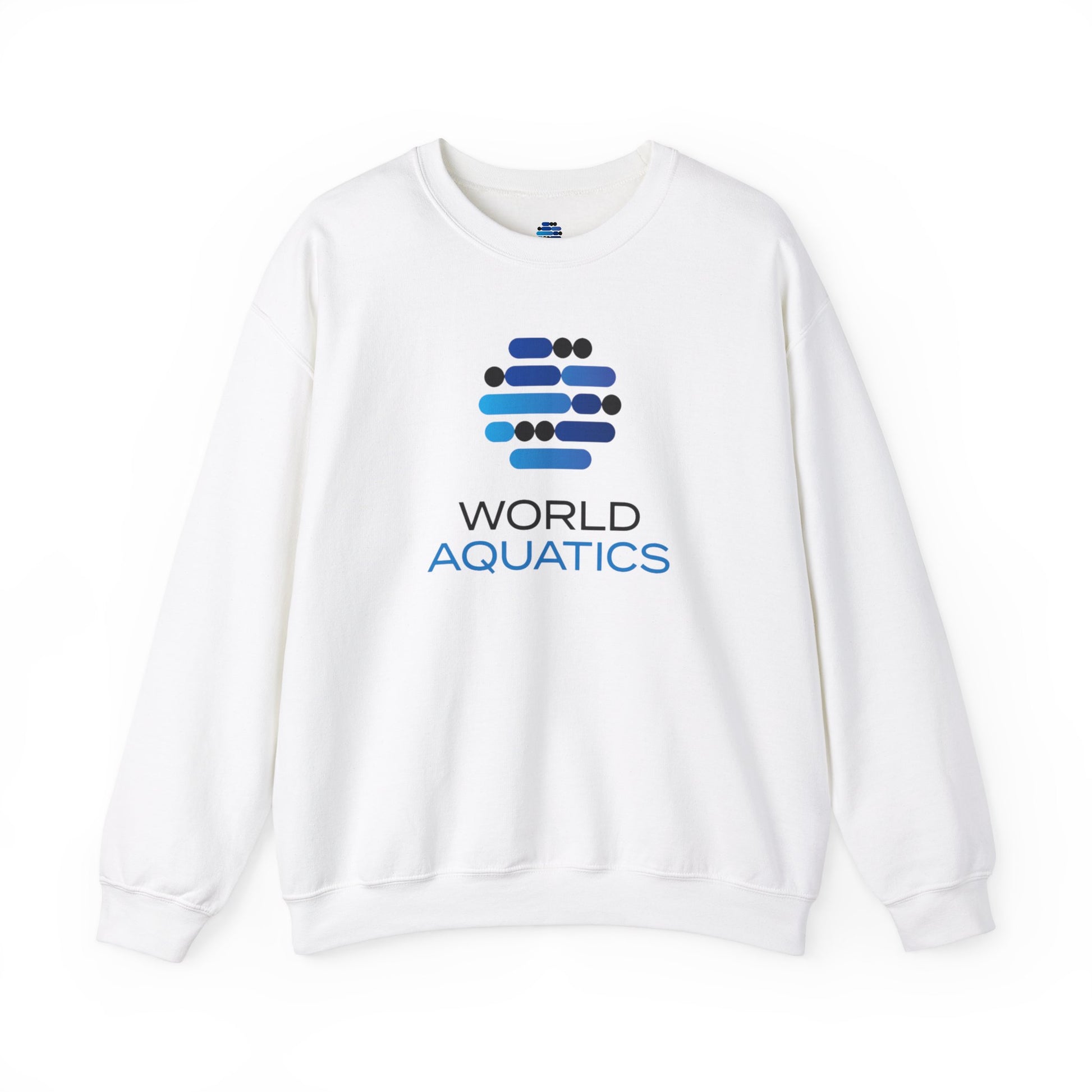 White World Aquatics Crewneck Sweatshirt – minimalist design, ribbed cuffs and hem, cozy and durable.