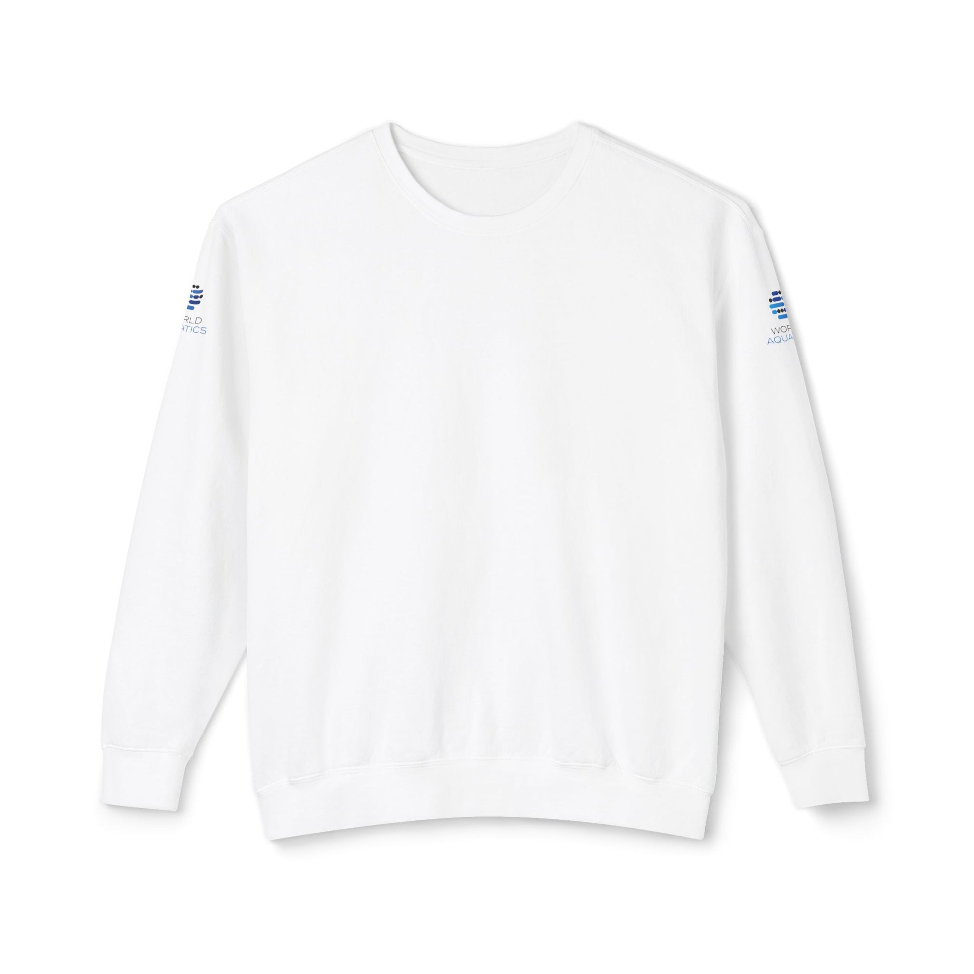 World Aquatics Crewneck Sweatshirt in white – minimalist unisex pullover made from soft ring-spun cotton.