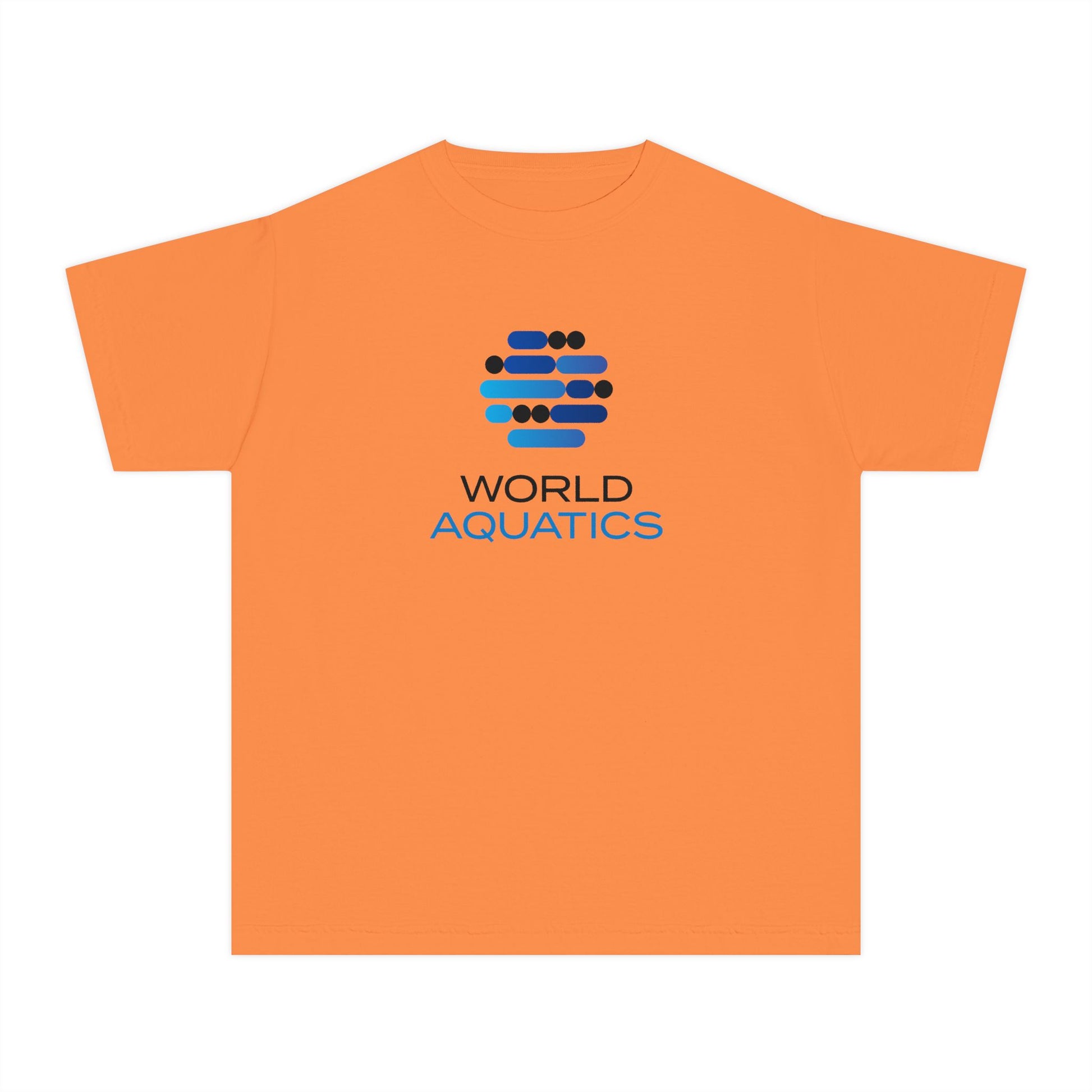 Orange World Aquatics Kids T-Shirt – bright and cheerful children’s cotton tee featuring the World Aquatics logo.