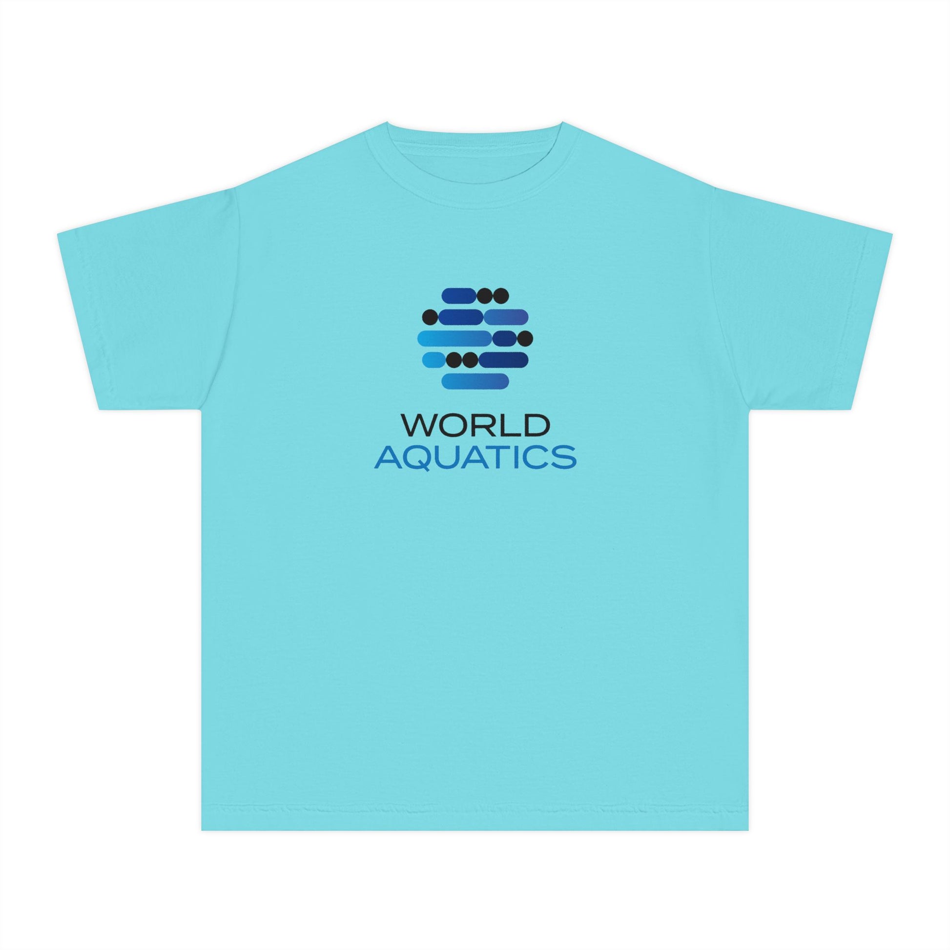 Turquoise World Aquatics Kids T-Shirt – cool-toned cotton tee for children who love active comfort.