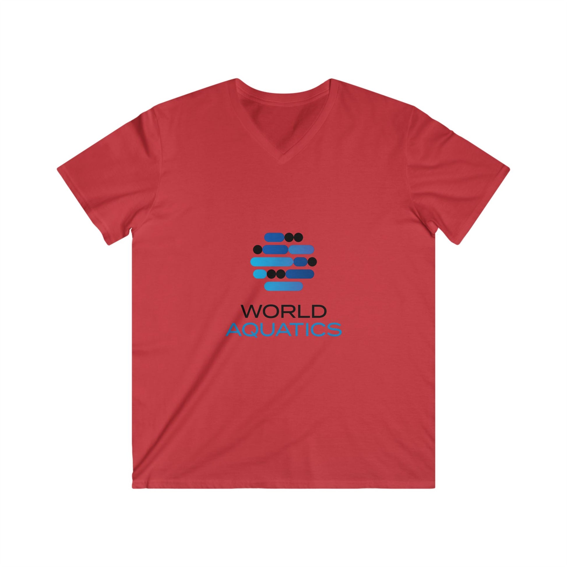 Lifestyle image of a man wearing the World Aquatics Men’s V-Neck Tee in a casual setting – soft breathable fabric for every day.