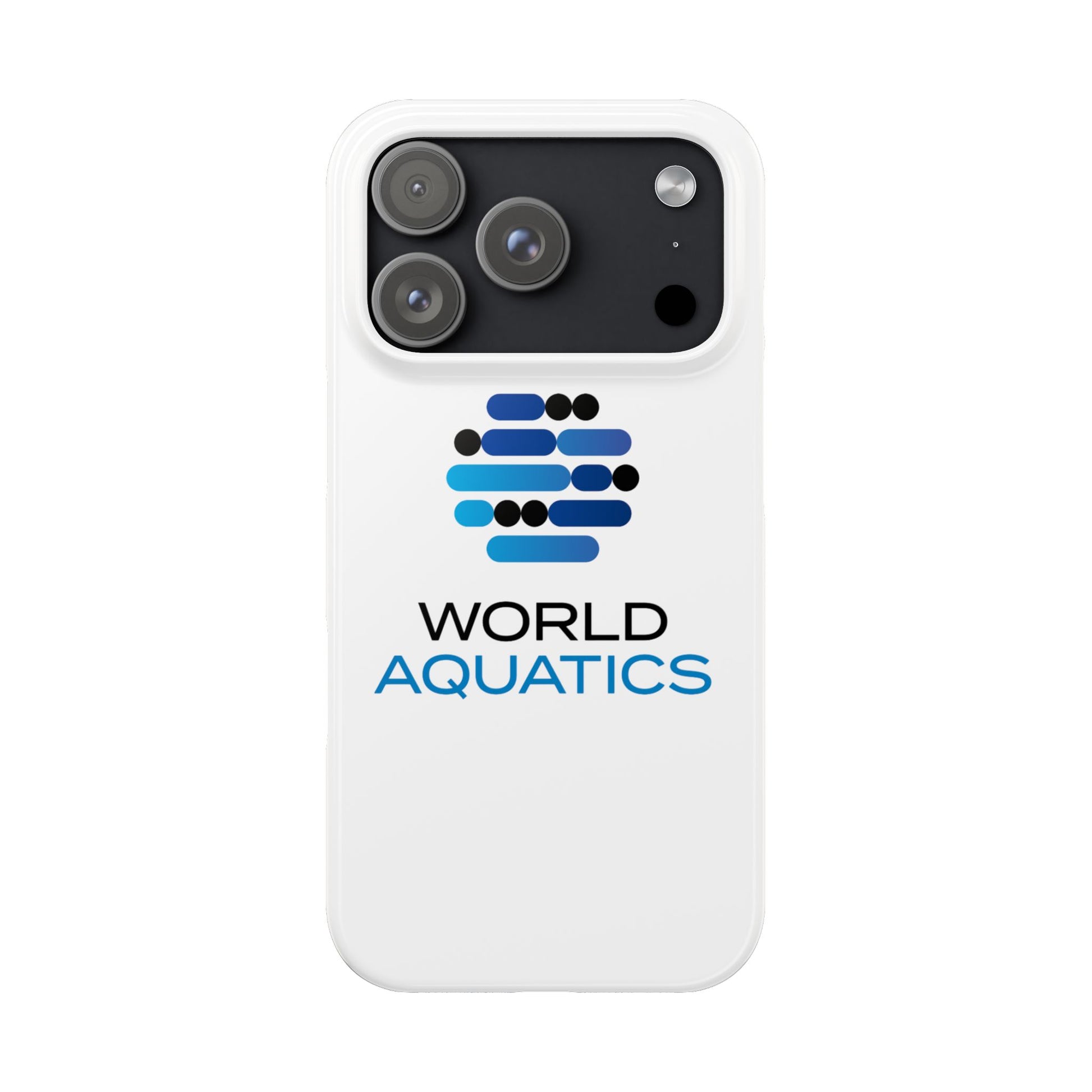 Collection of World Aquatics Phone Cases for iPhone models – slim, durable cases featuring the official World Aquatics logo.