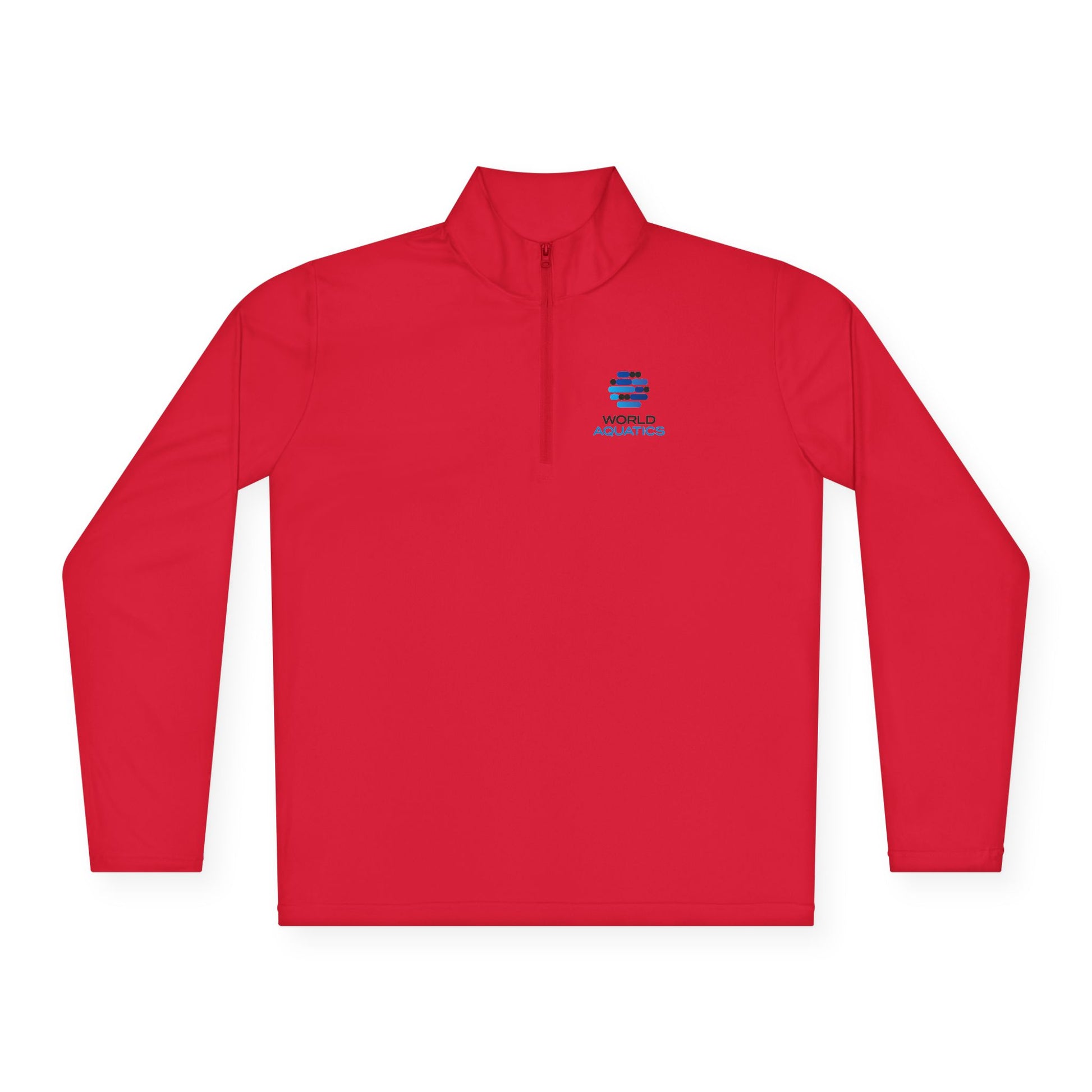 Red World Aquatics quarter-zip pullover – sporty lightweight design perfect for workouts or everyday layering.