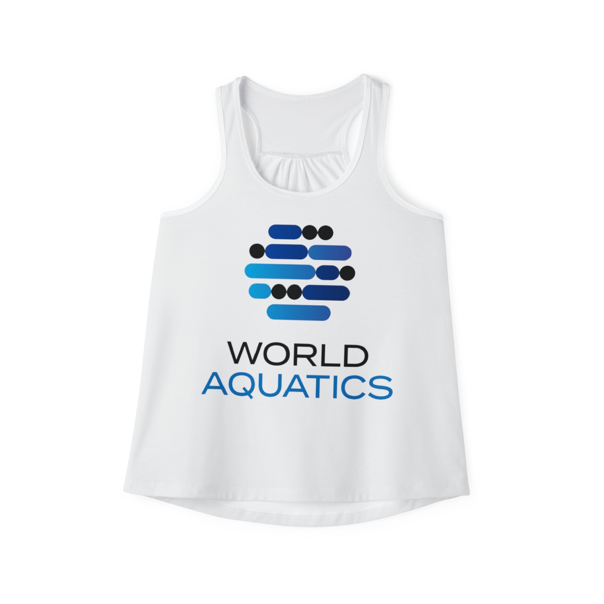 Flat lay view of World Aquatics Racerback Top – white polyester-spandex tank with World Aquatics logo.