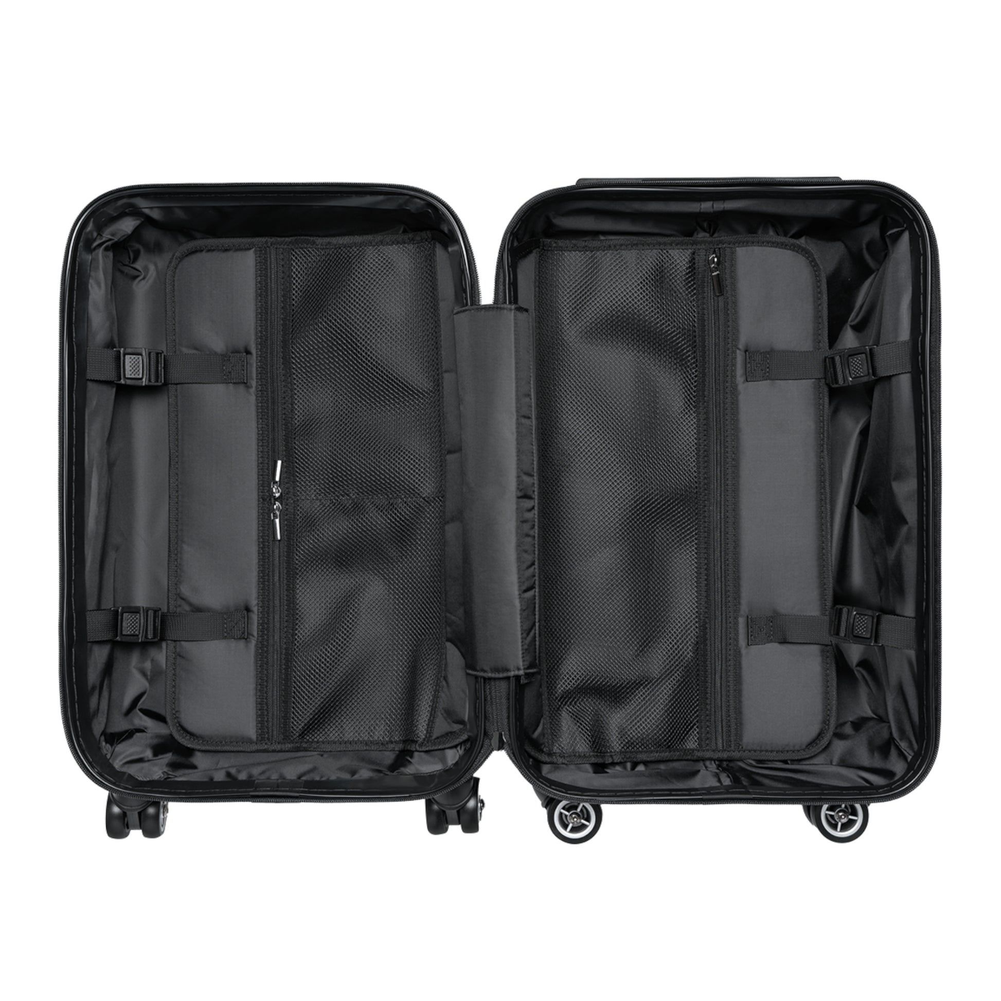 Interior of World Aquatics Suitcase showing spacious compartments, inner zip pockets, and secure straps for organized packing.