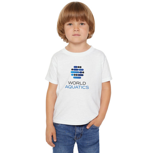 Toddler wearing World Aquatics T-Shirt – soft organic cotton tee with World Aquatics logo, perfect for playtime and comfort.