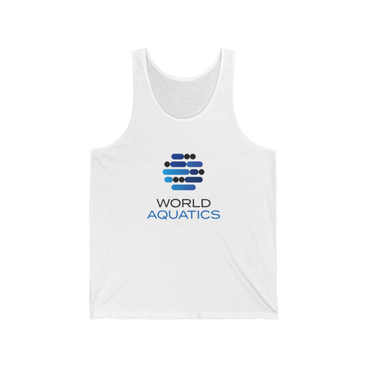 White World Aquatics Unisex Tank Top – lightweight sleeveless shirt with logo, perfect for workouts, beach, or casual wear.